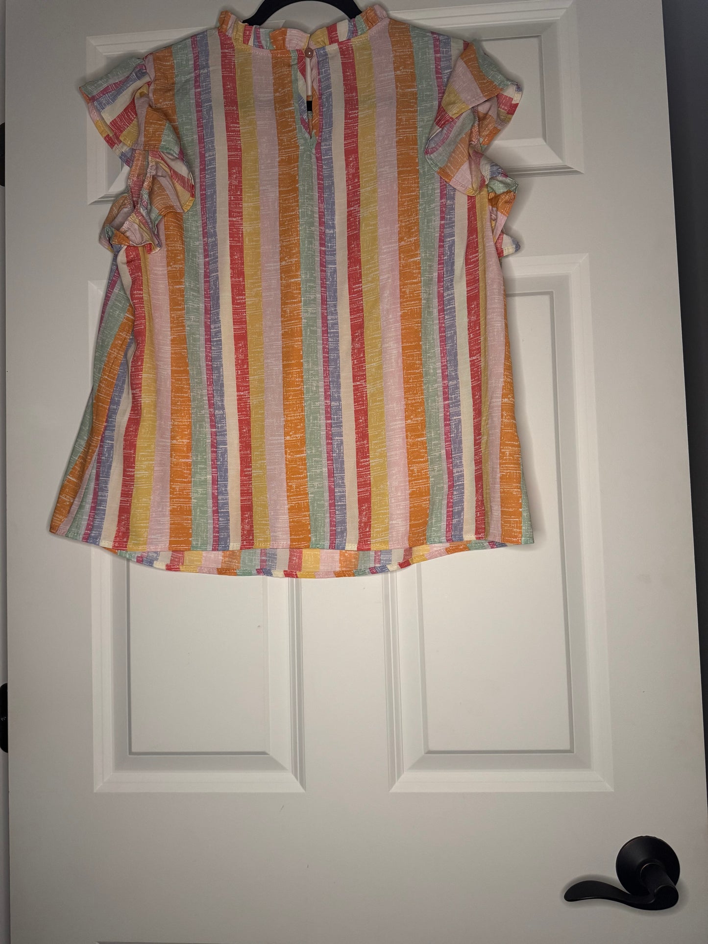 Unbranded short sleeve top pink yellow purple green stripe xl