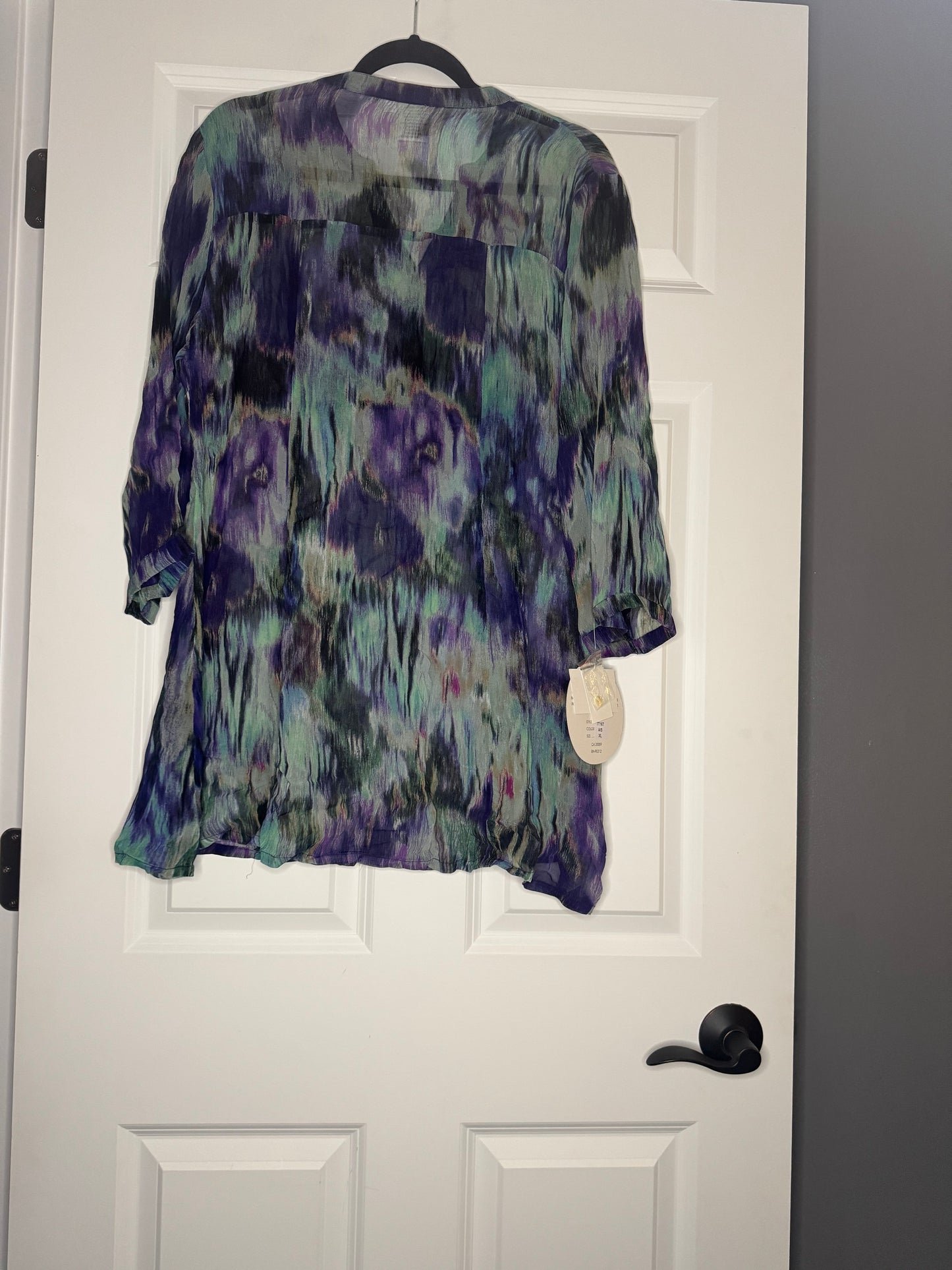 Parsley and sage long sleeve sheer blouse xl green purple taupe print nwt 52