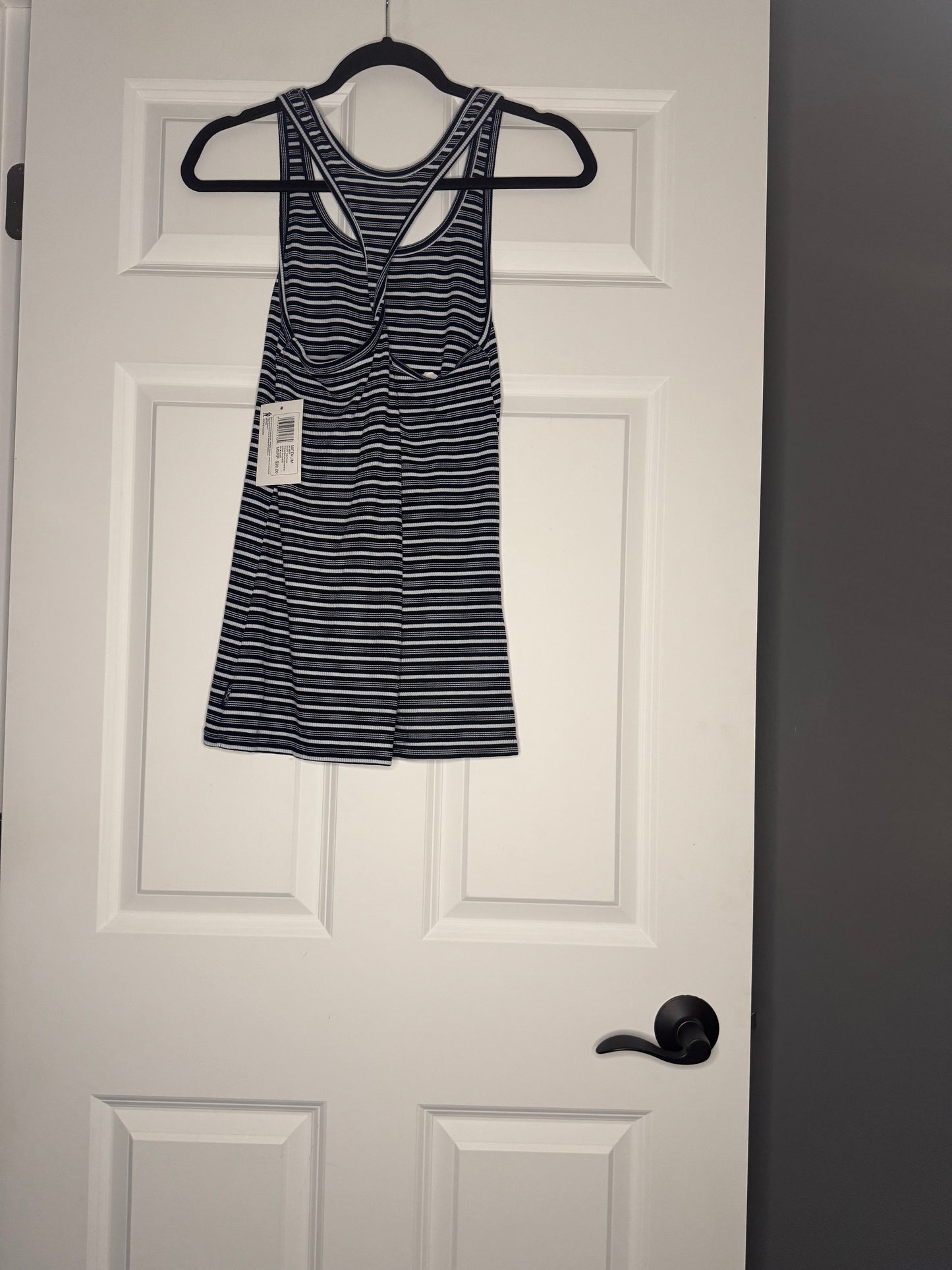 Jockey swift rib tank thunder blue white stripe nwt