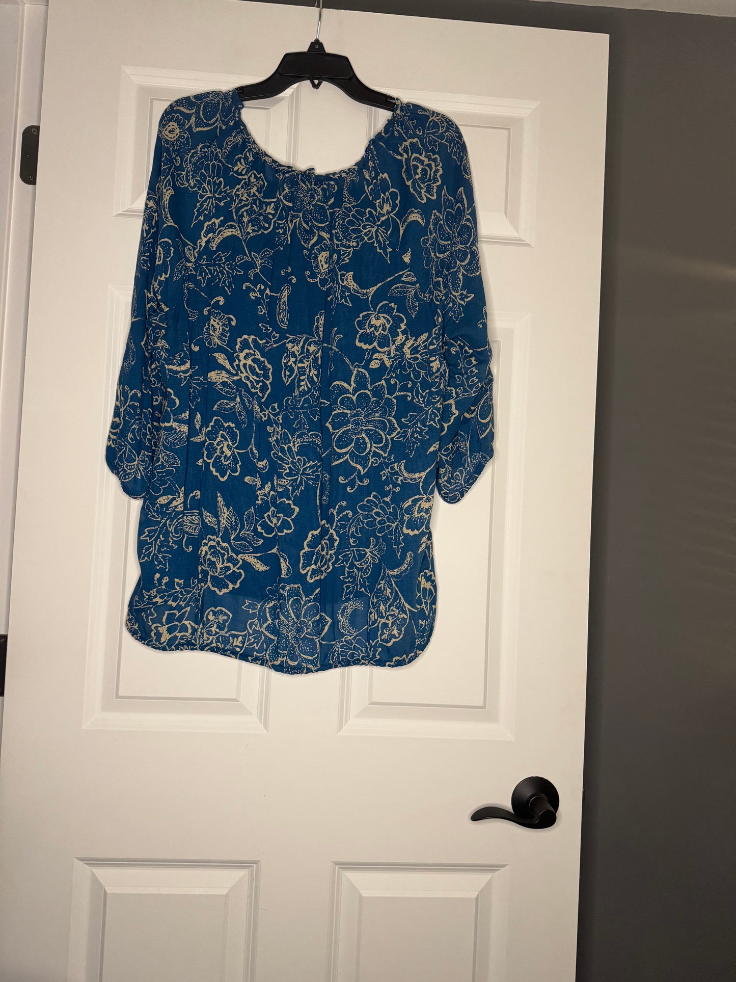 Lucky brand 3/4 sleeve blouse blue beige floral 2x