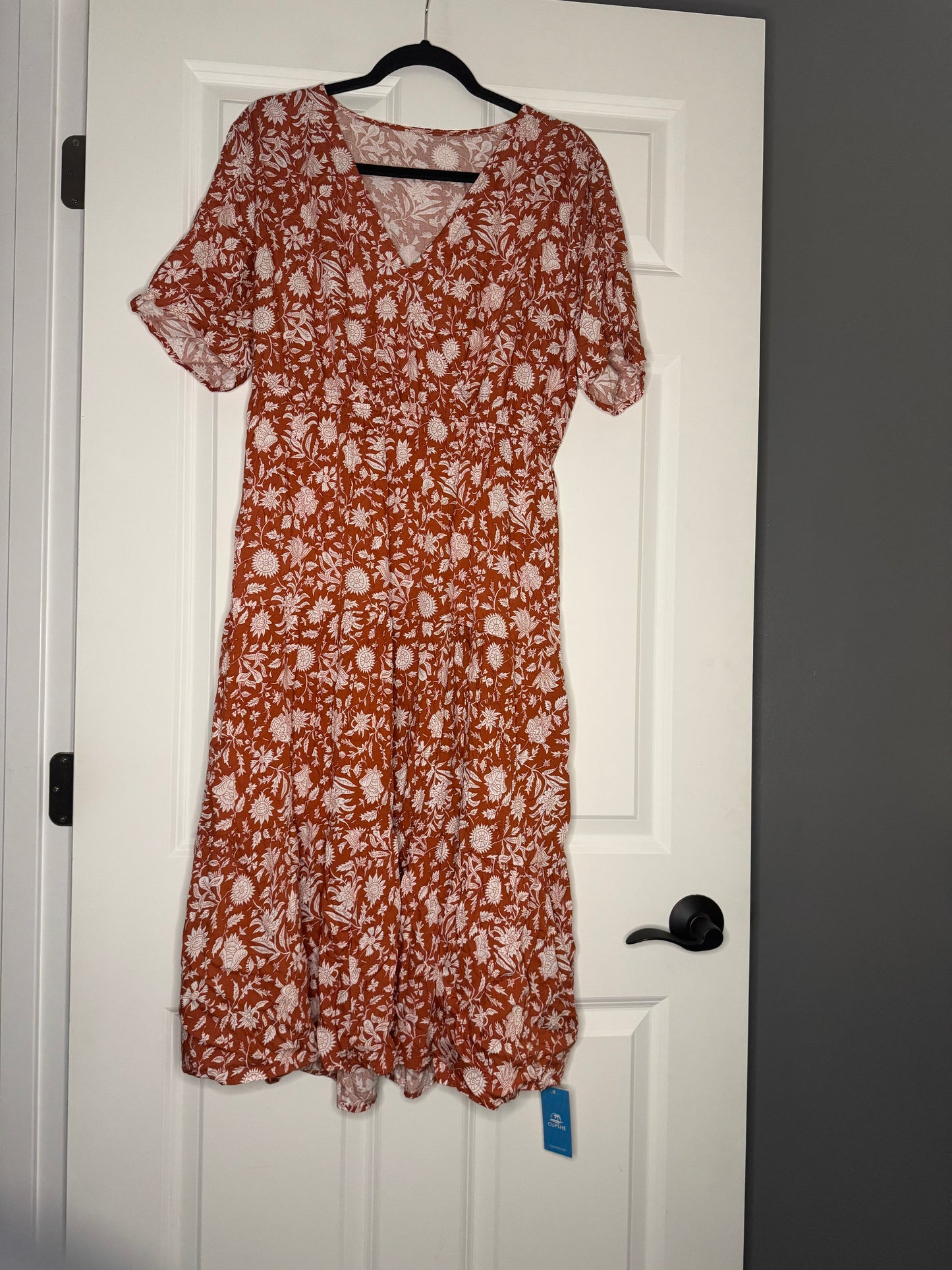 Cupshe short sleeve dress xl orange w cream print w belt nwt