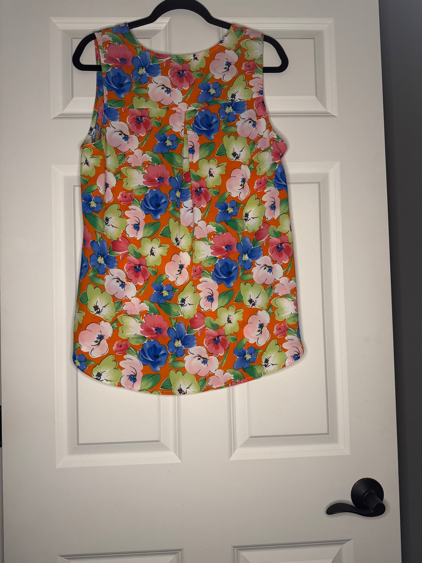 Staccato sleeveless blouse large orange w blue pink white green floral