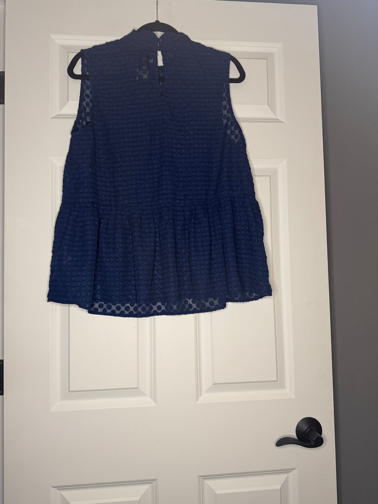 Anthropologie sundays in Brooklyn mesh blue navy print sleeveless blouse large nwt