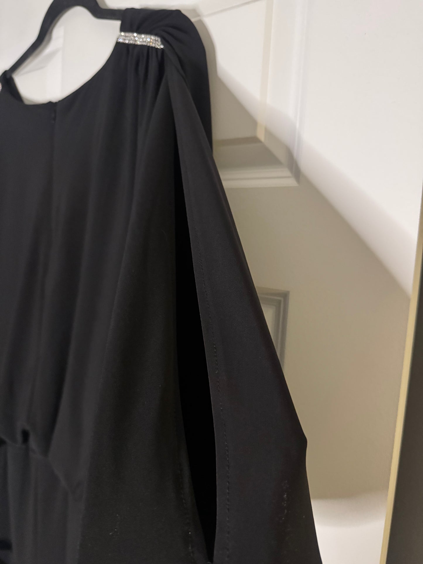 Msk xl 3/4 sleeve w cutout beaded jumpsuit black w belt elegant piece nwt