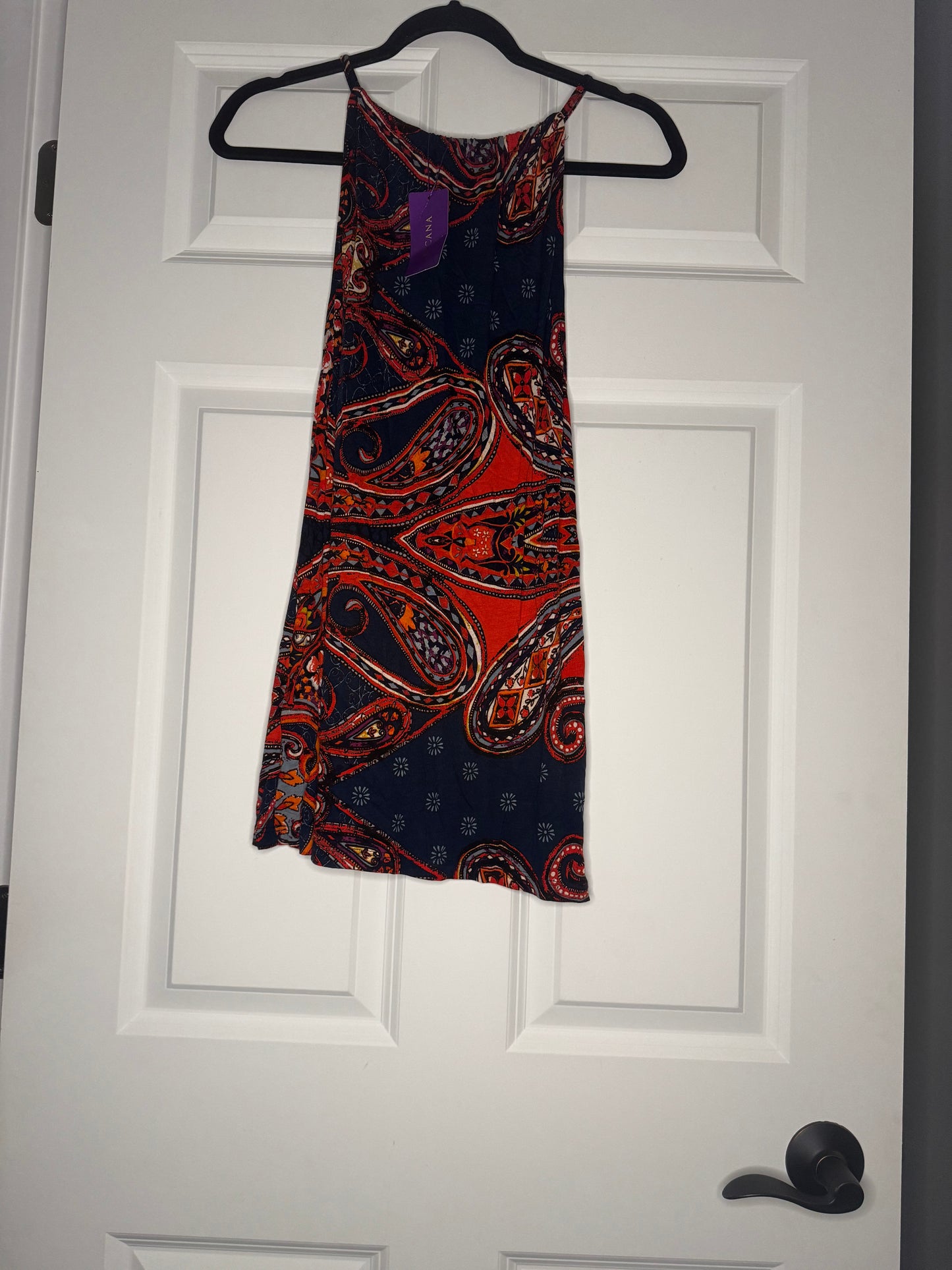 Lascana sleeveless blouse 12/14 navy with red orange gray multicolor print nwt