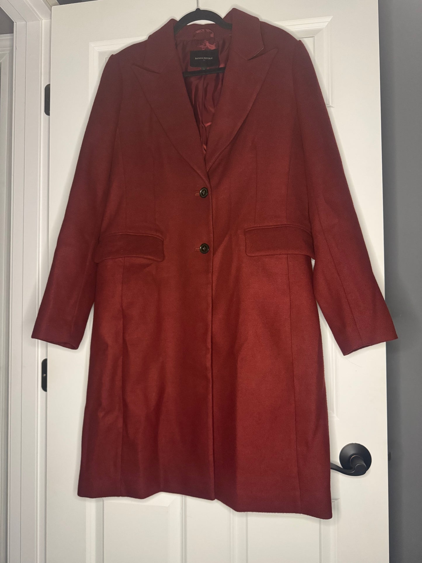 Banana republic large long pea coat burgundy