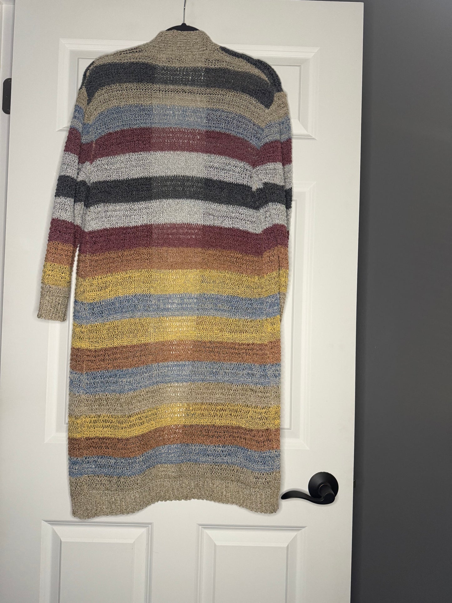 Davi and Dani cardigan small taupe blue maroon gray