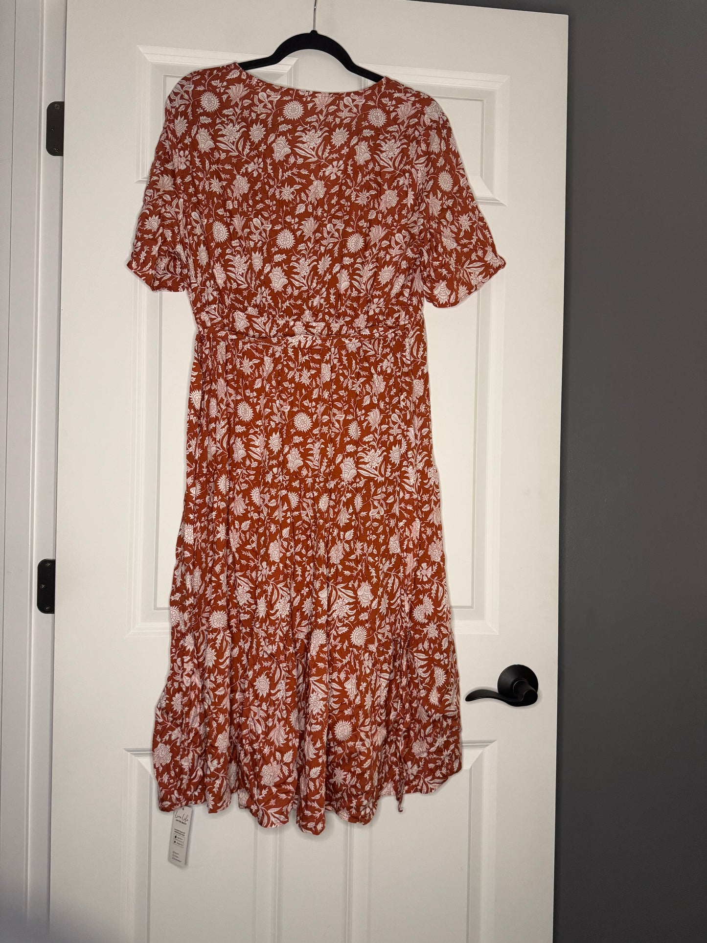 Cupshe short sleeve dress xl orange w cream print w belt nwt