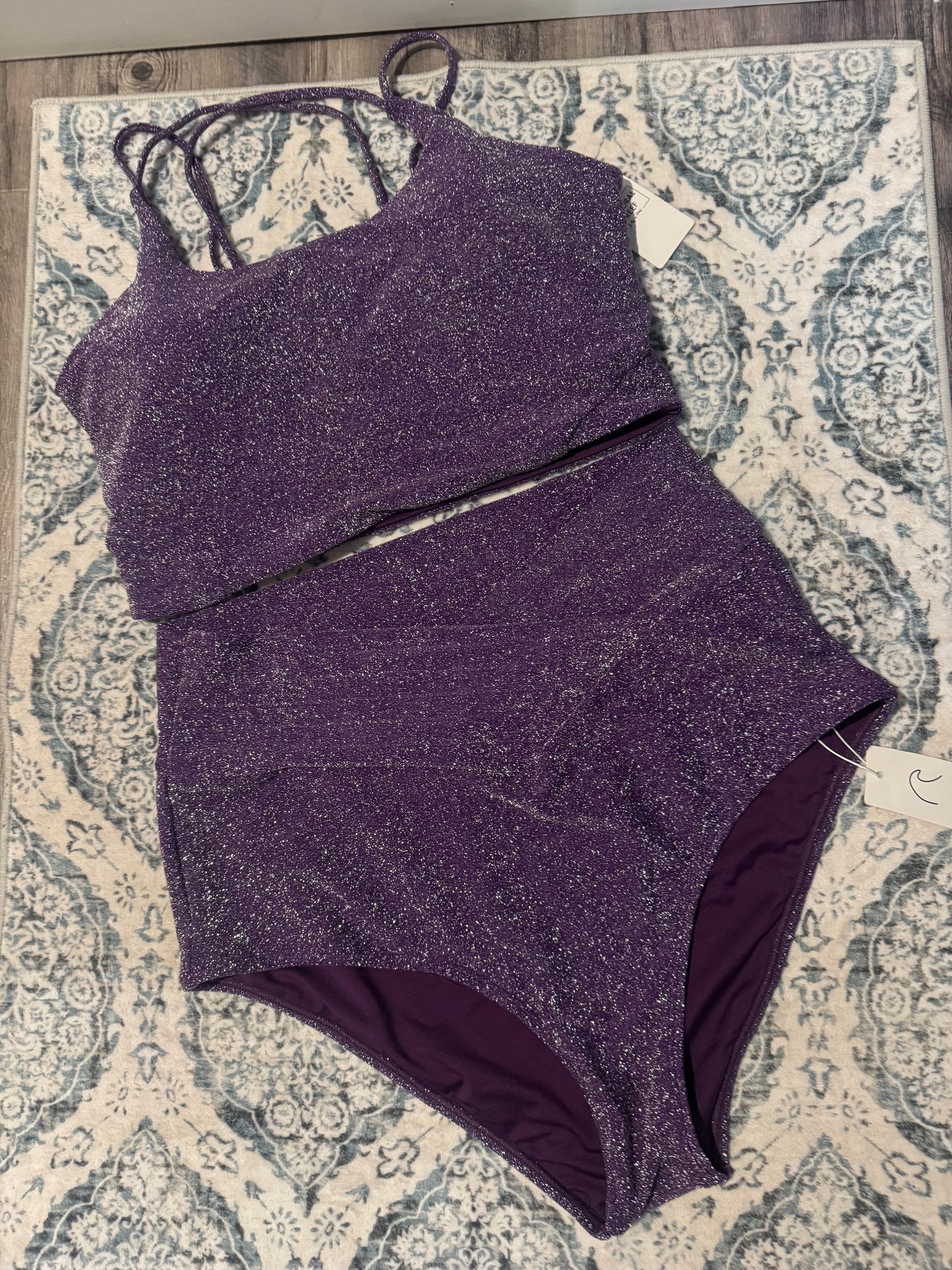 Coral reef swim 2 piece swimsuit top 12/14 bottoms 14/16 purple sparkle nwt