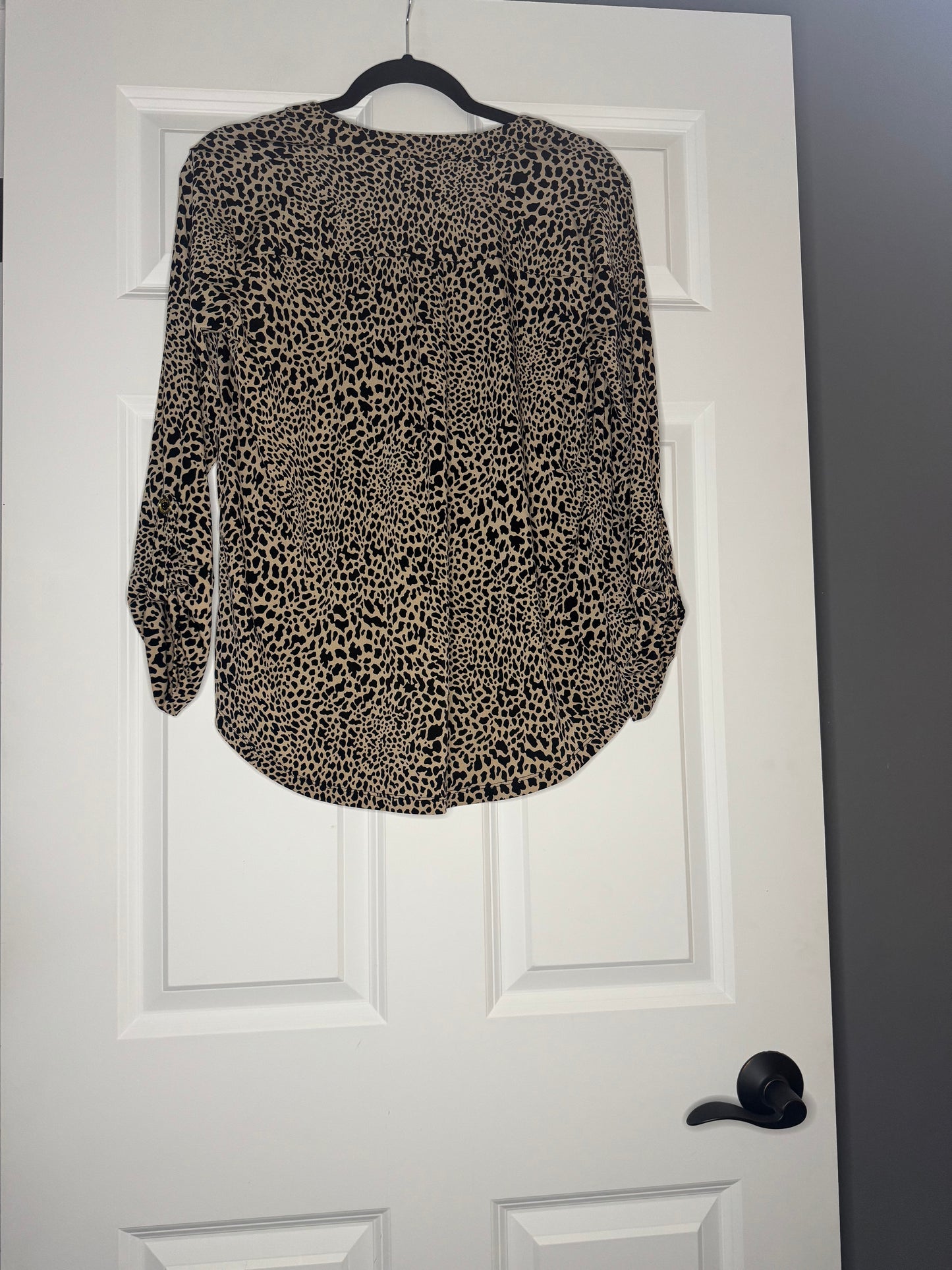 Michael Kors blouse can be 3/4 or long sleeve black brown animal print medium