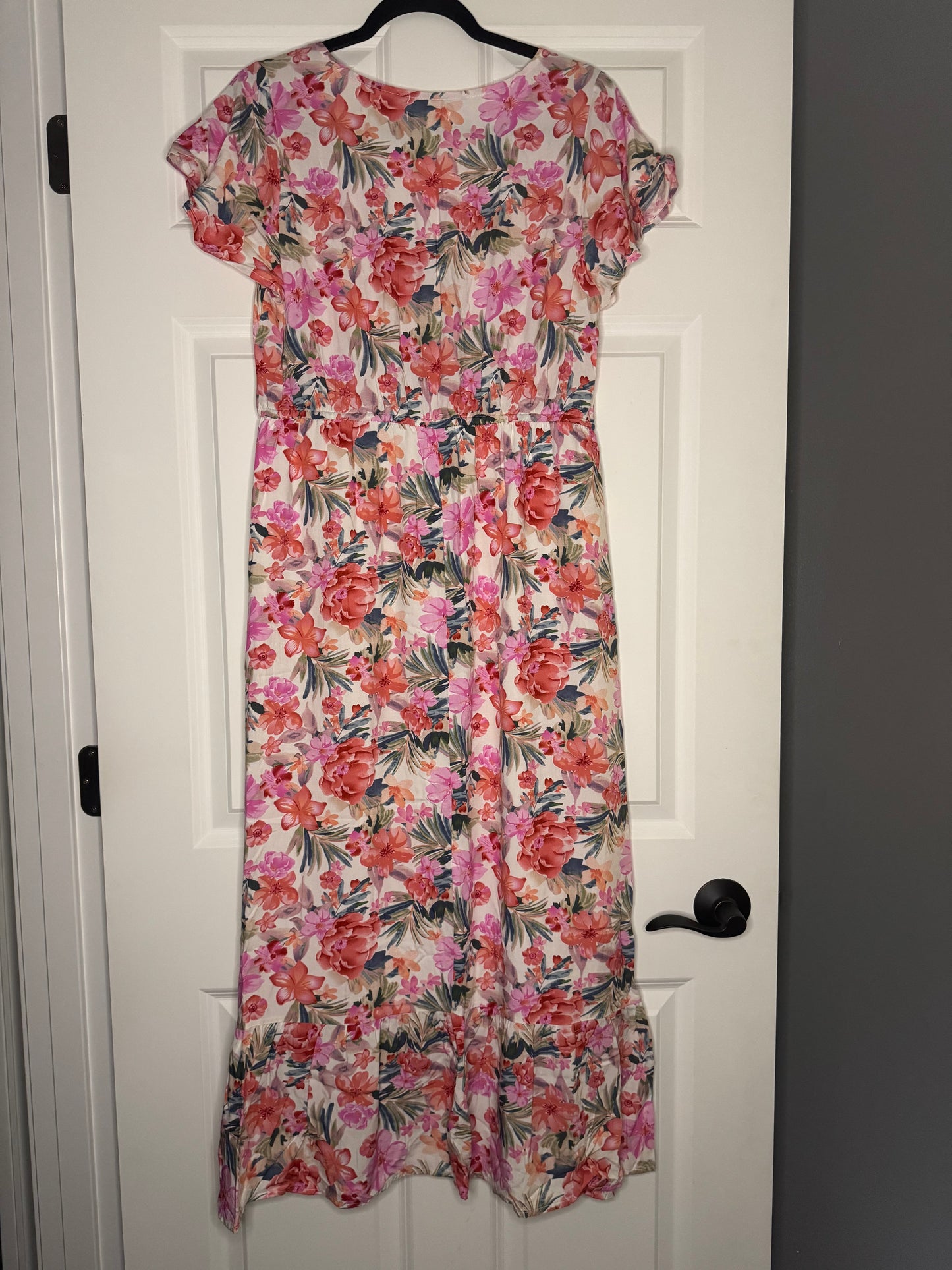Baevely short sleeve dress large white w multicolor floral midi
