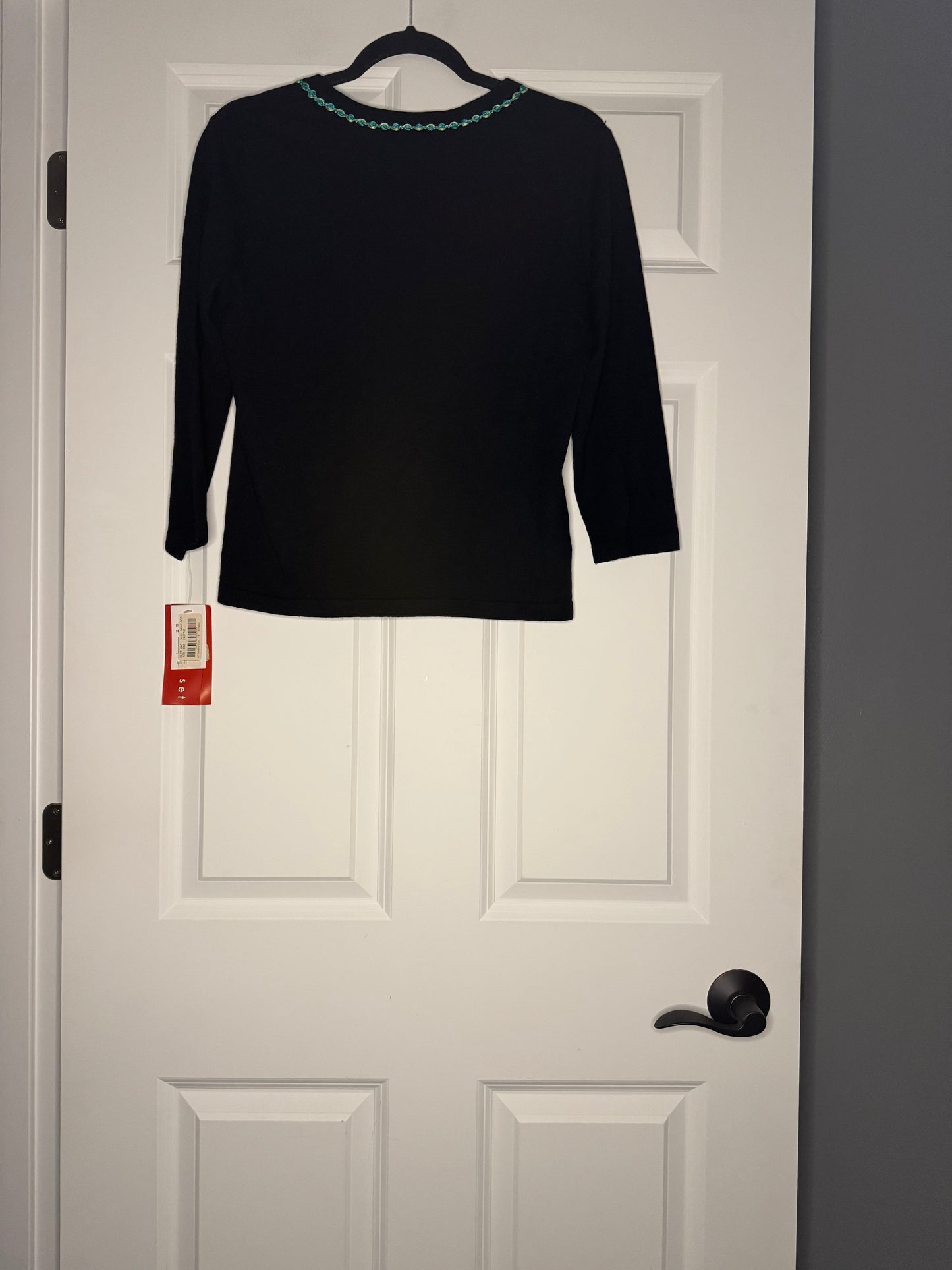 Sangria cardigan size 8 black w green teal stitch decor nwt 98 1 of 2 piece