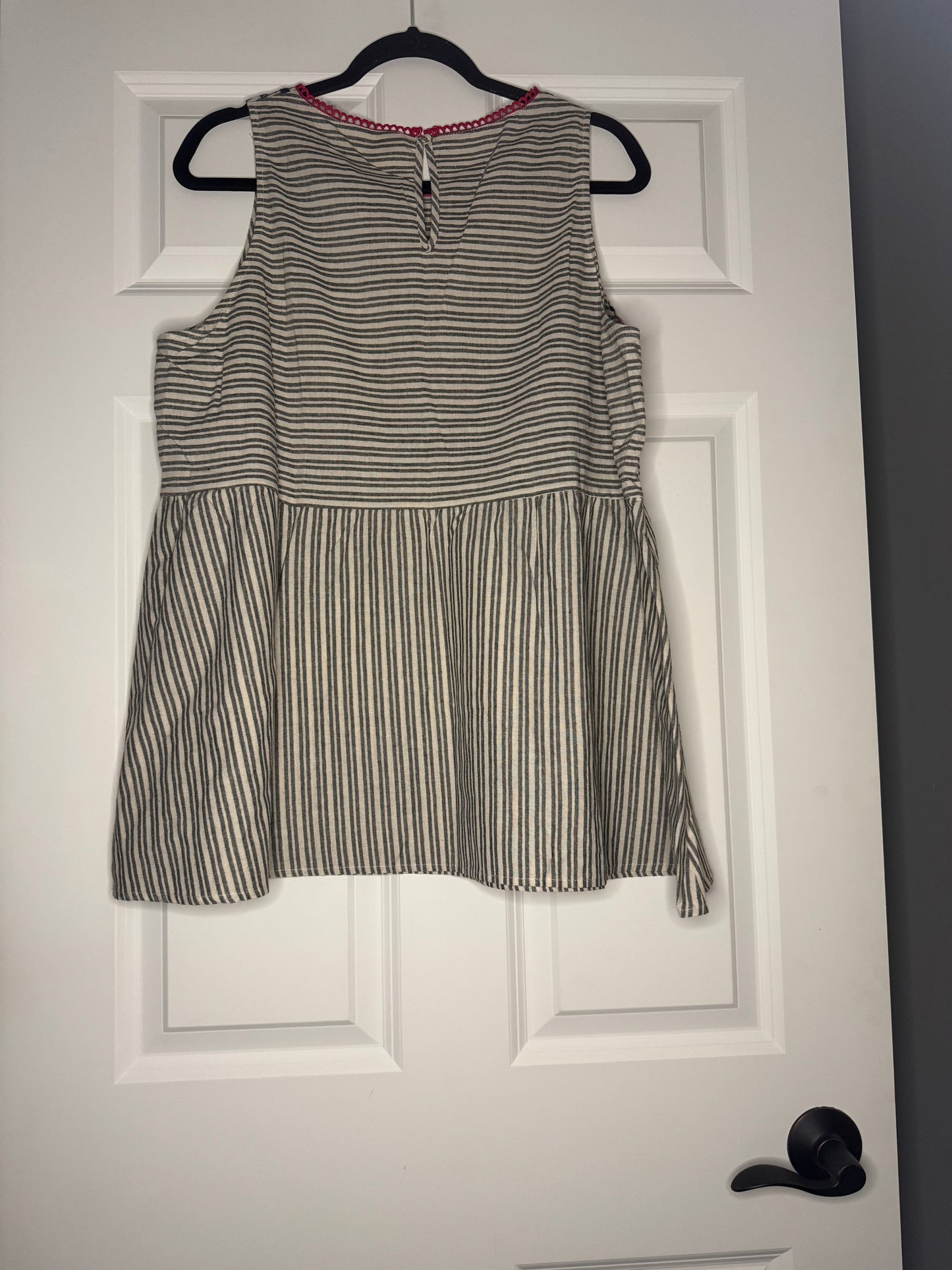 Savanna Jane sleeveless top blue cream stripe w blue orange pink stitching 1x nwt