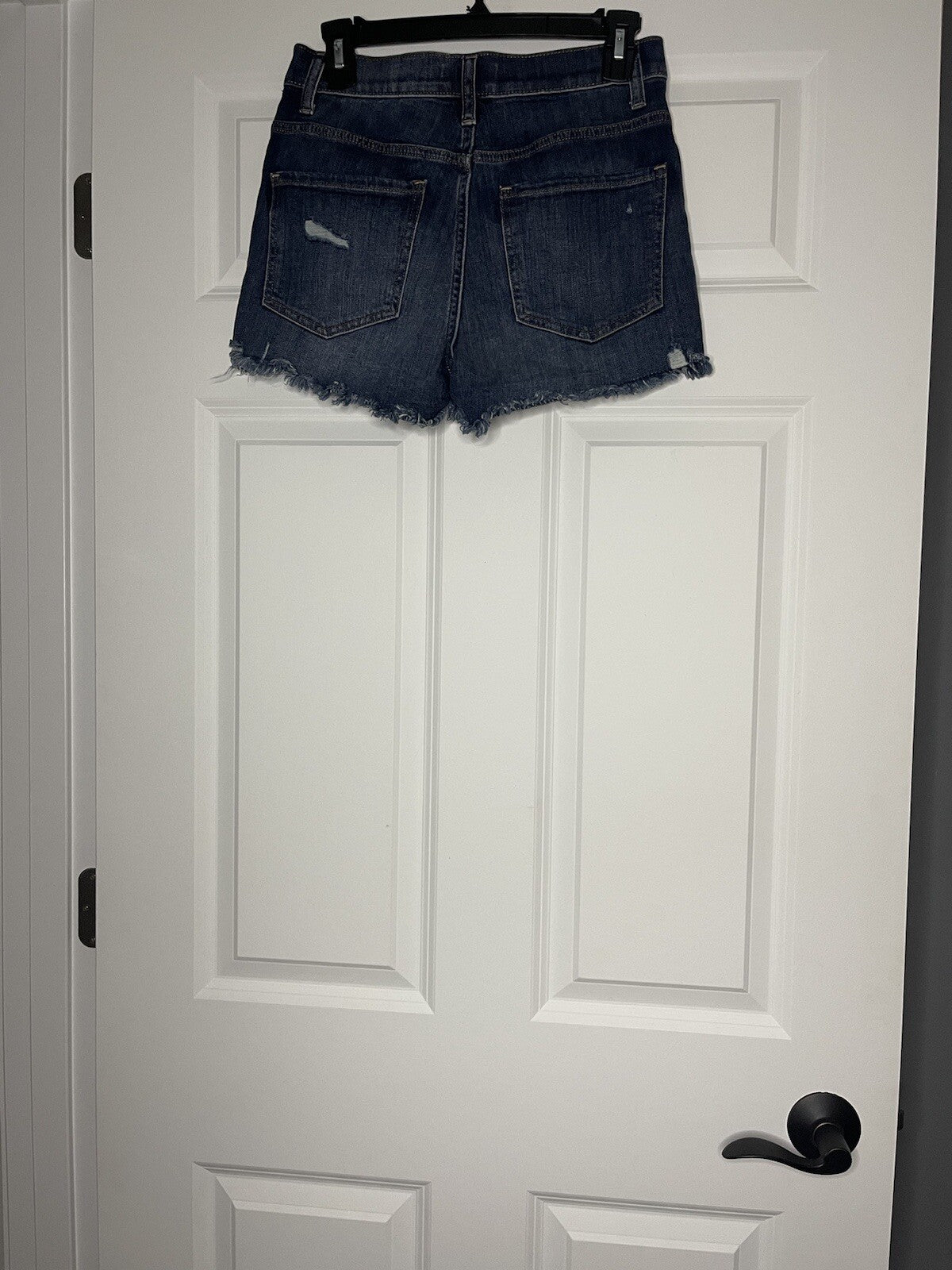 Express shortie high rise shorts dark wash distressed 4