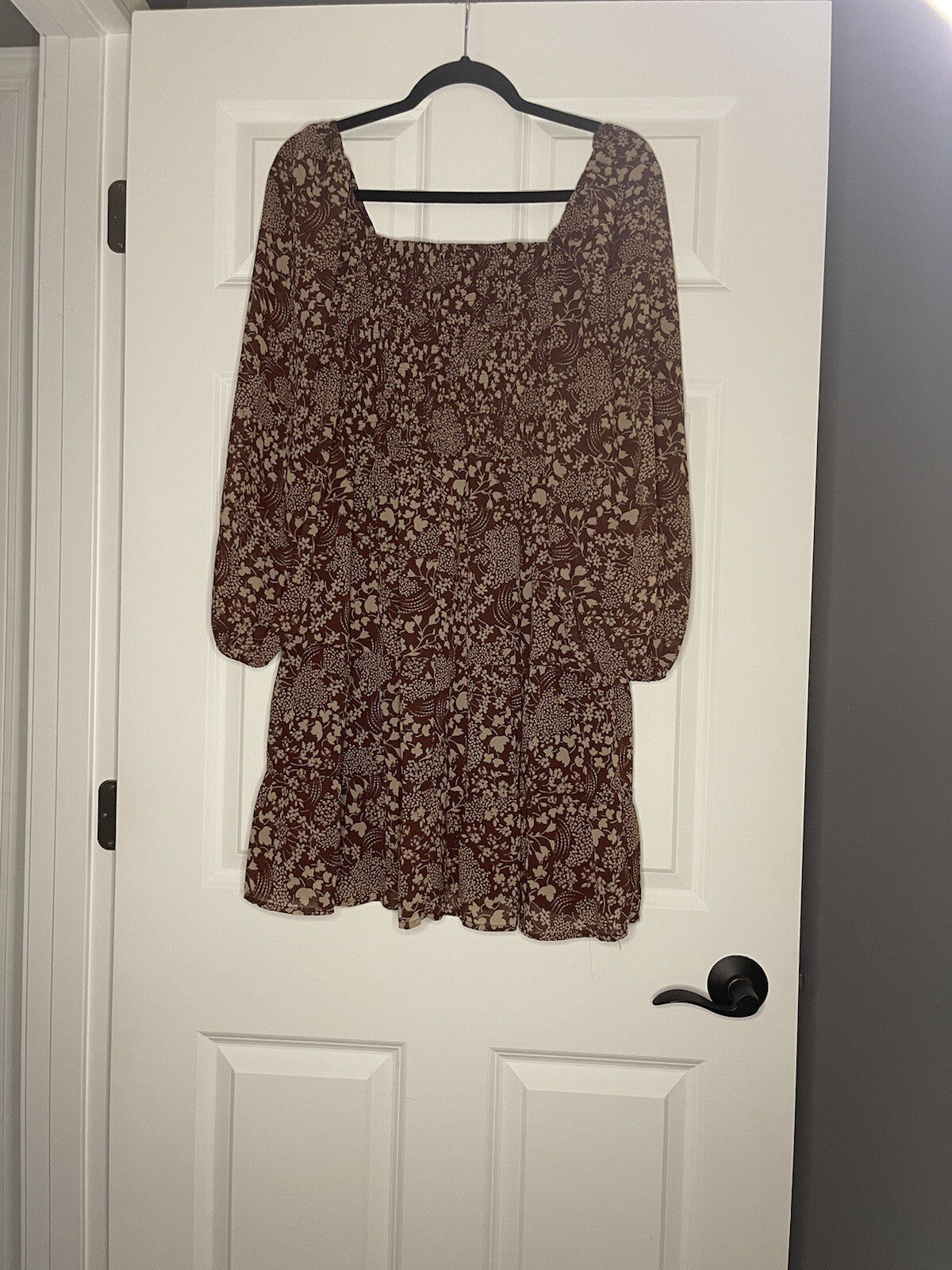 Maurice’s Dress Brown W Taupe Floral Print Medium Nwt