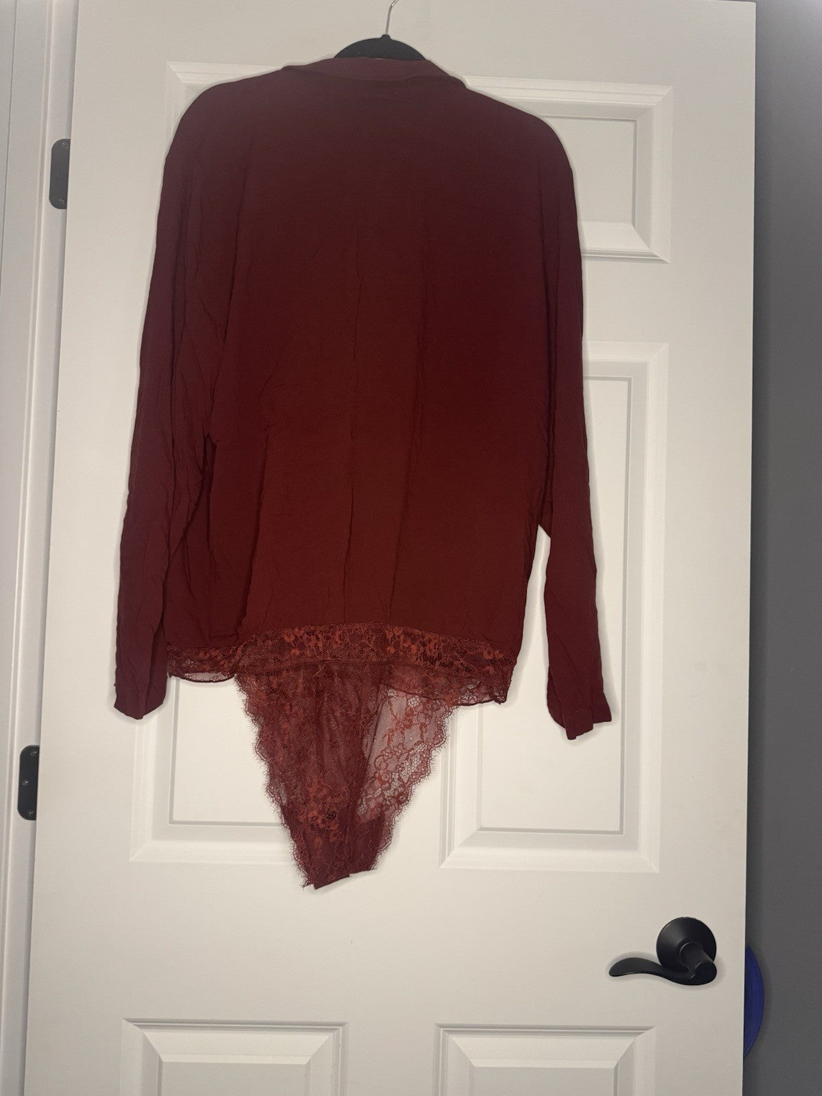 Free People Intimates Long Sleeve Bodysuit Large Red W Lace Bottom