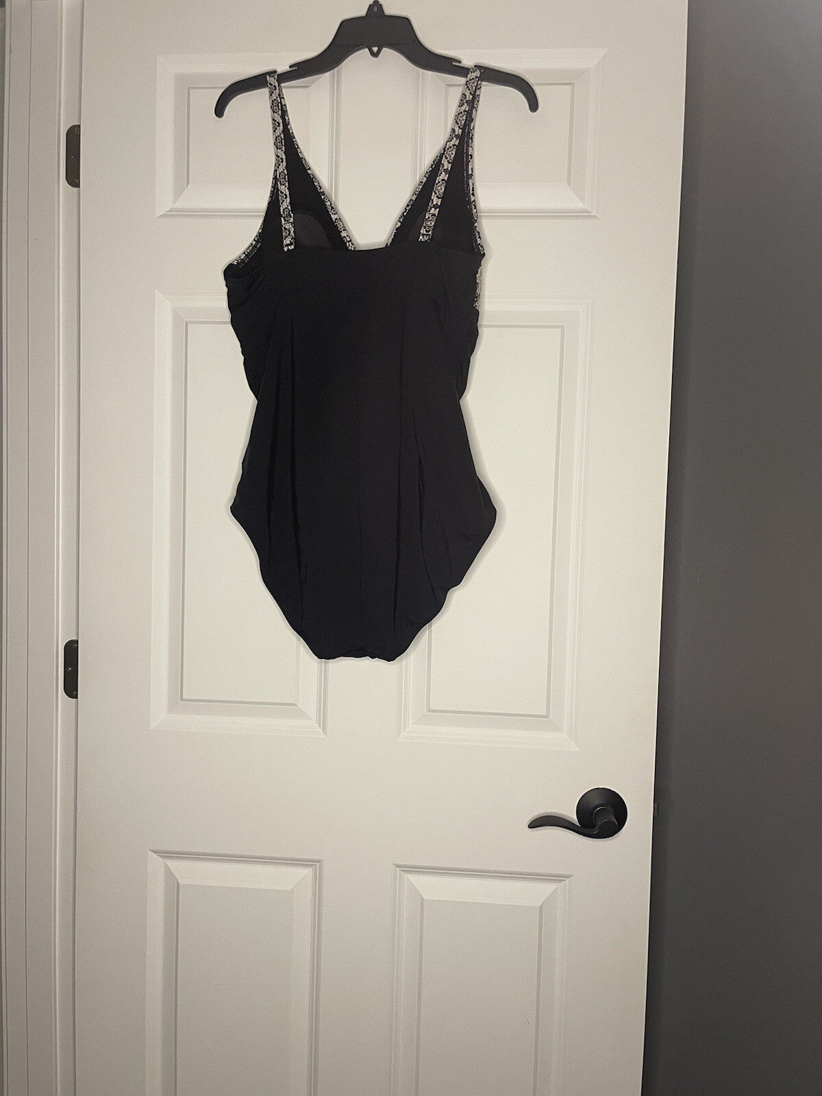 Jantzen One Piece Swimsuit Size 16 Black With Taupe White Beige Print