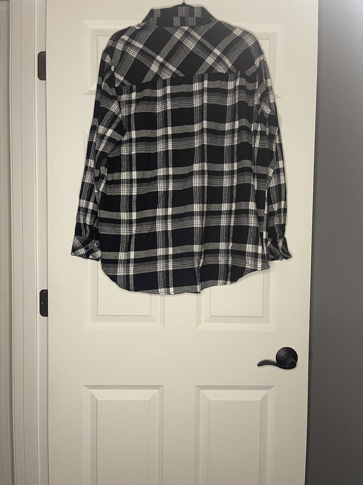 Boston Traders Button Up Blouse Xl Navy Gray White Plaid