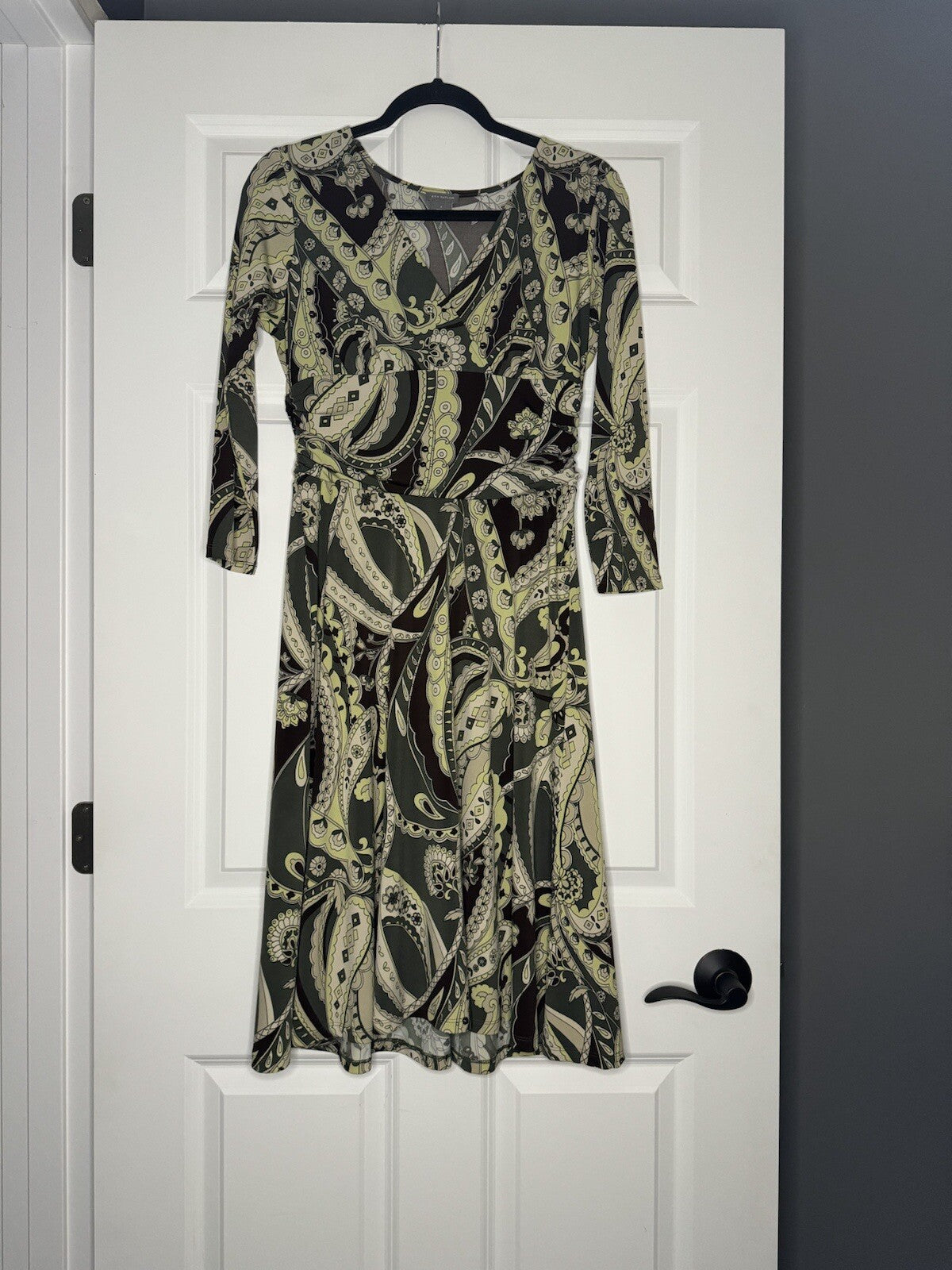 Ann Taylor Dress Size 6 Green Brown Beige Print