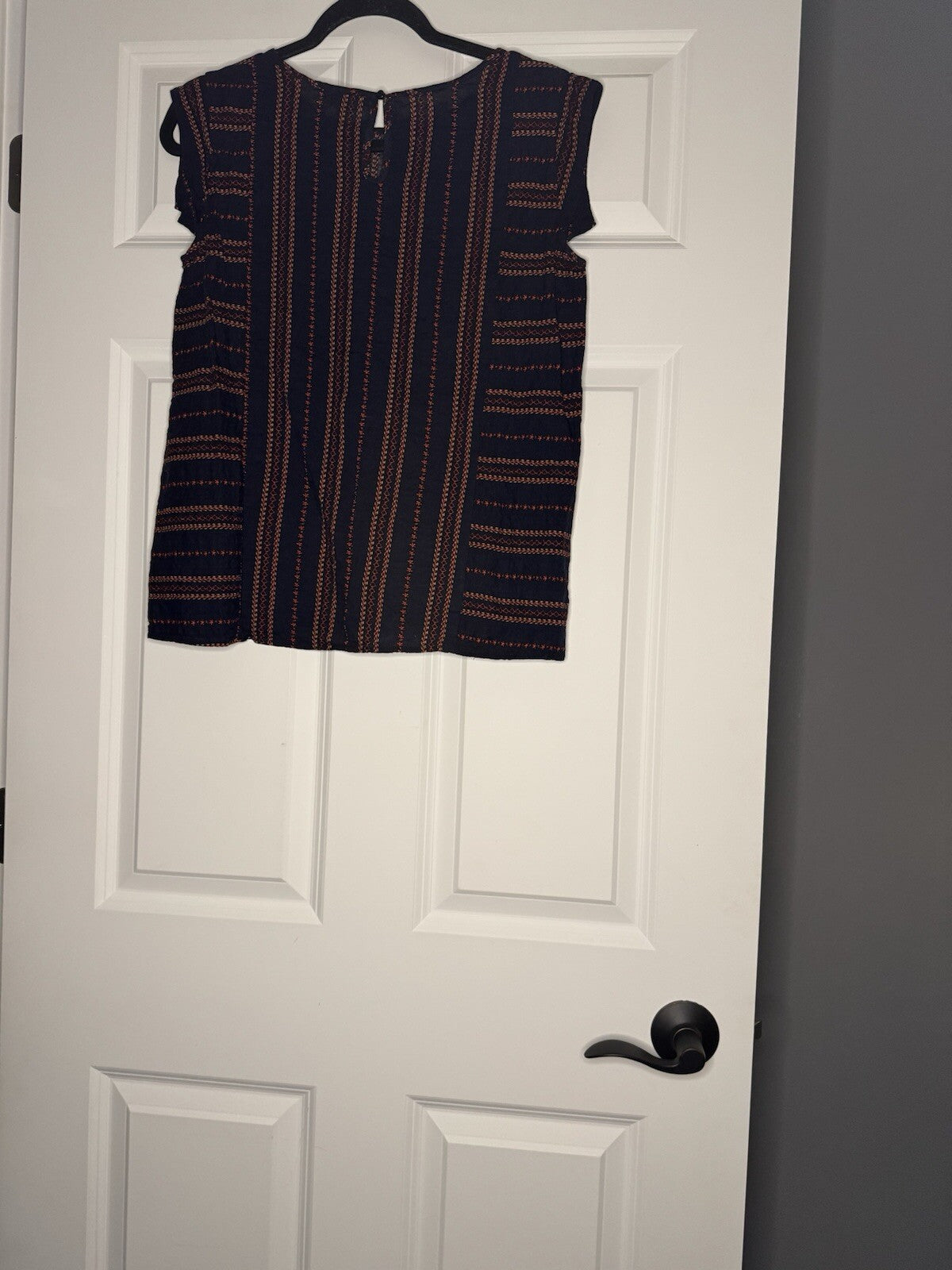 Thml Short Sleeve Blouse Small Navy Red White Print