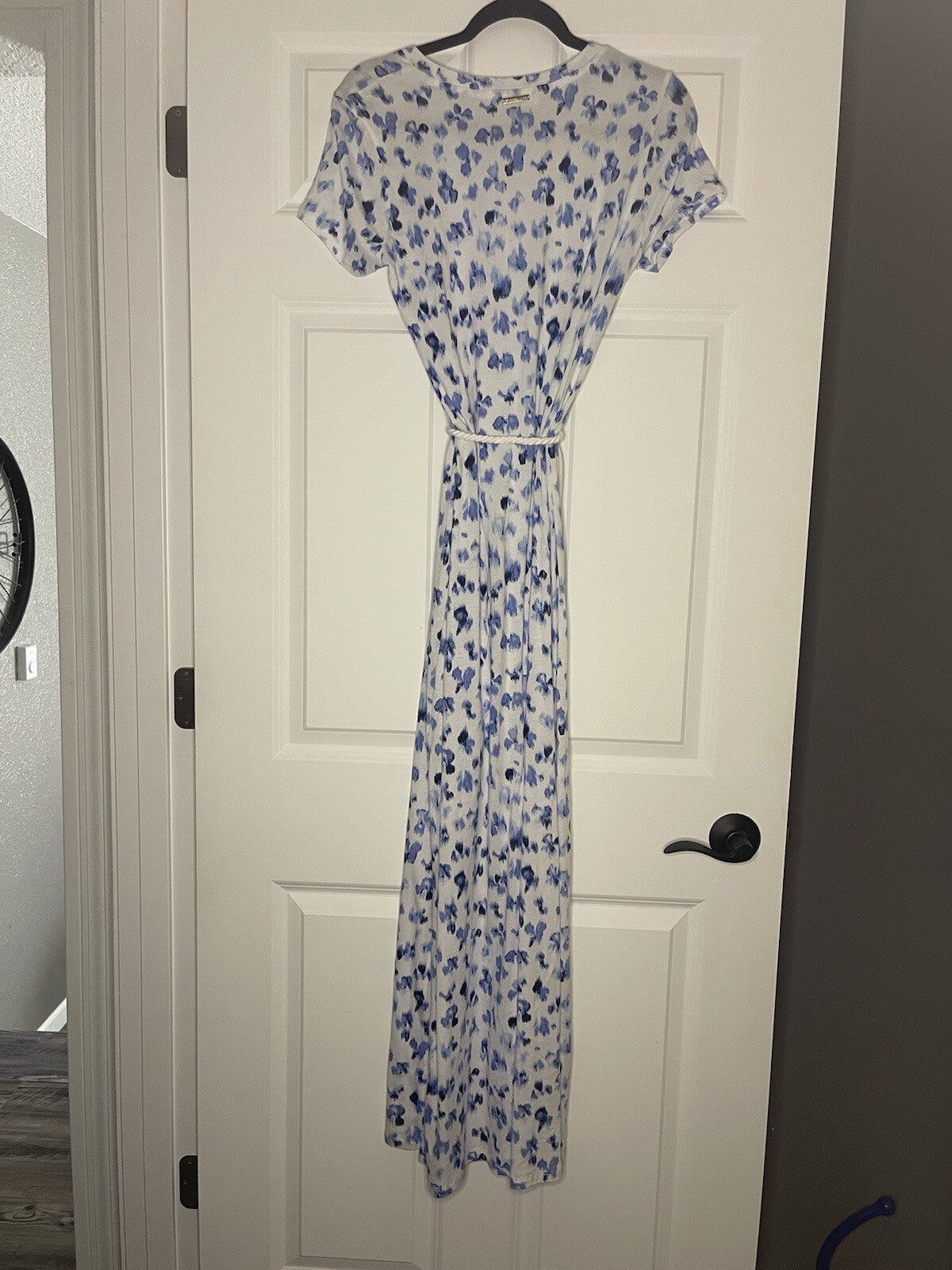 Michael Kors Short Sleeve Dress W Belt Small White With Blue Print