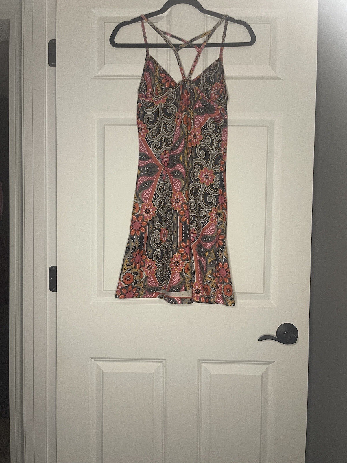 Prana Sleeveless Dress W Built In Bra Small Green Pink Orange White Floral