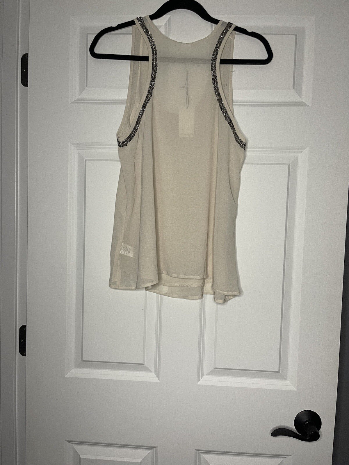 Flawless medium sleeveleee blouse cream with beading down sleeves nwt