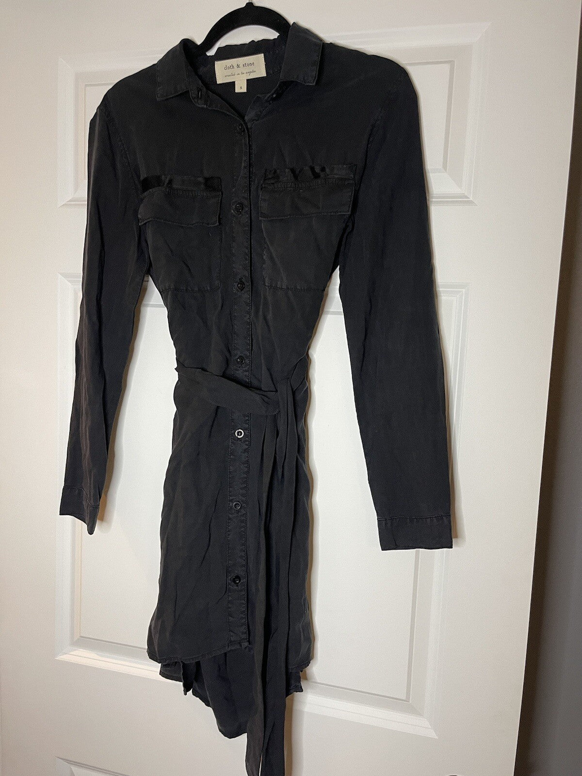 Cloth & Stone long sleeve button up dress small with belt black