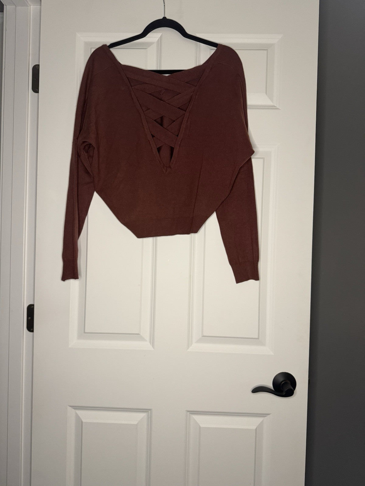 Dreamers Sweater With Criss Cross Cut Out Back Medium Rust Red