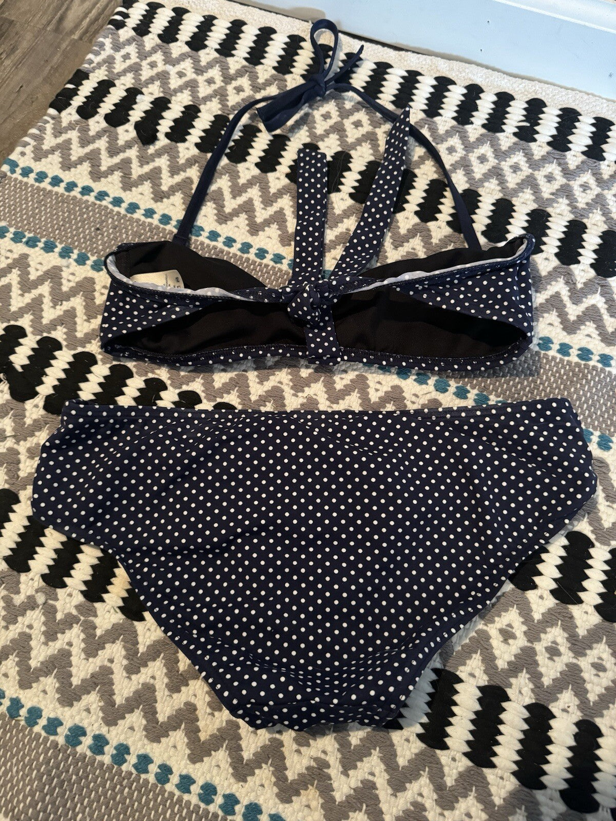 Lands End 2 Piece Bikini Top Small Bottoms XS Navy W White Polka Dots No Padding