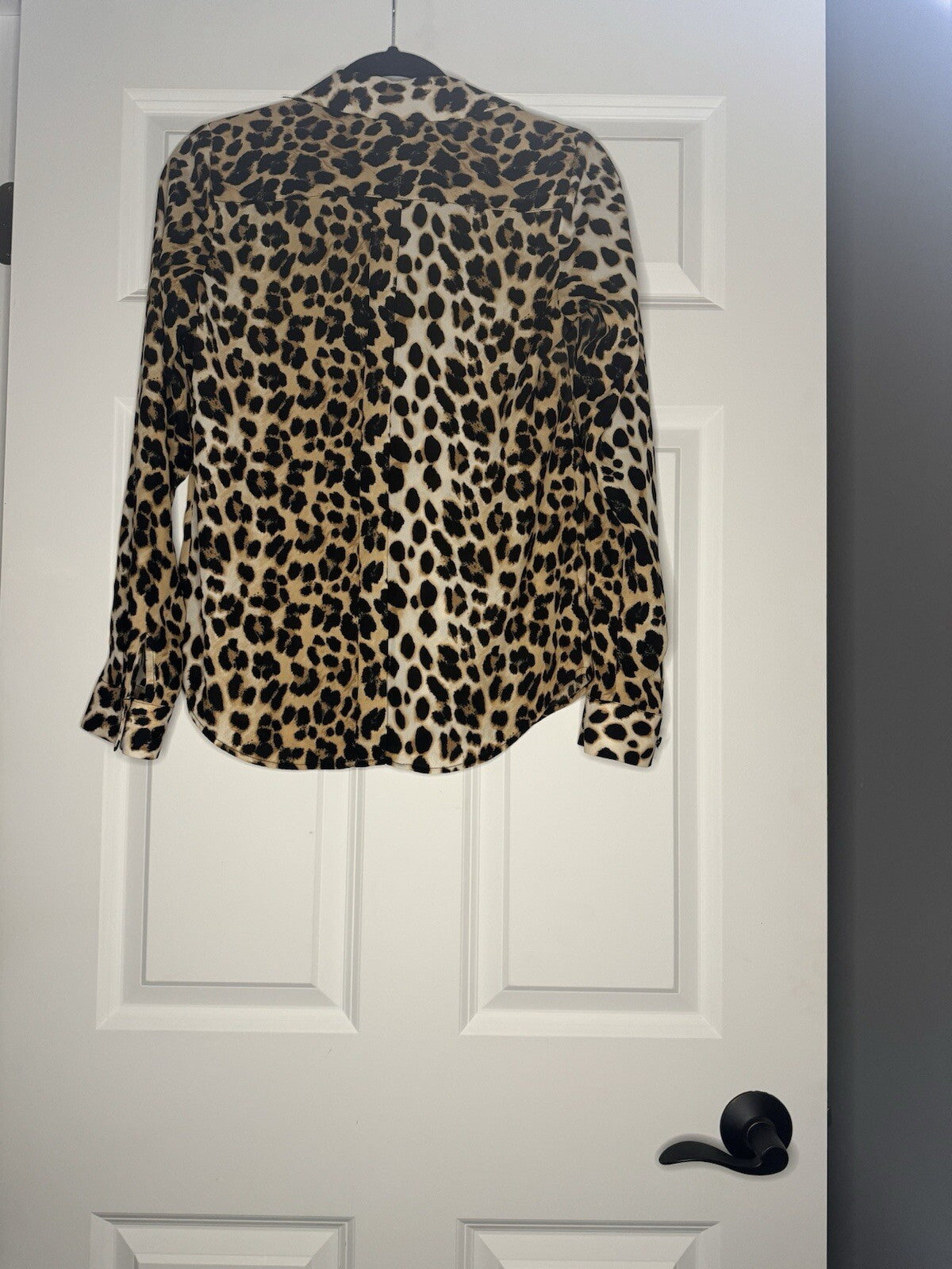 The Limited Ashton Button Up Blouse XS Brown Black Animal Print