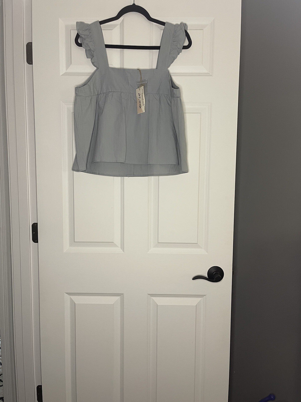 New In Sleeveless Ruffle Blouse Large Blue Button Up New With Tags