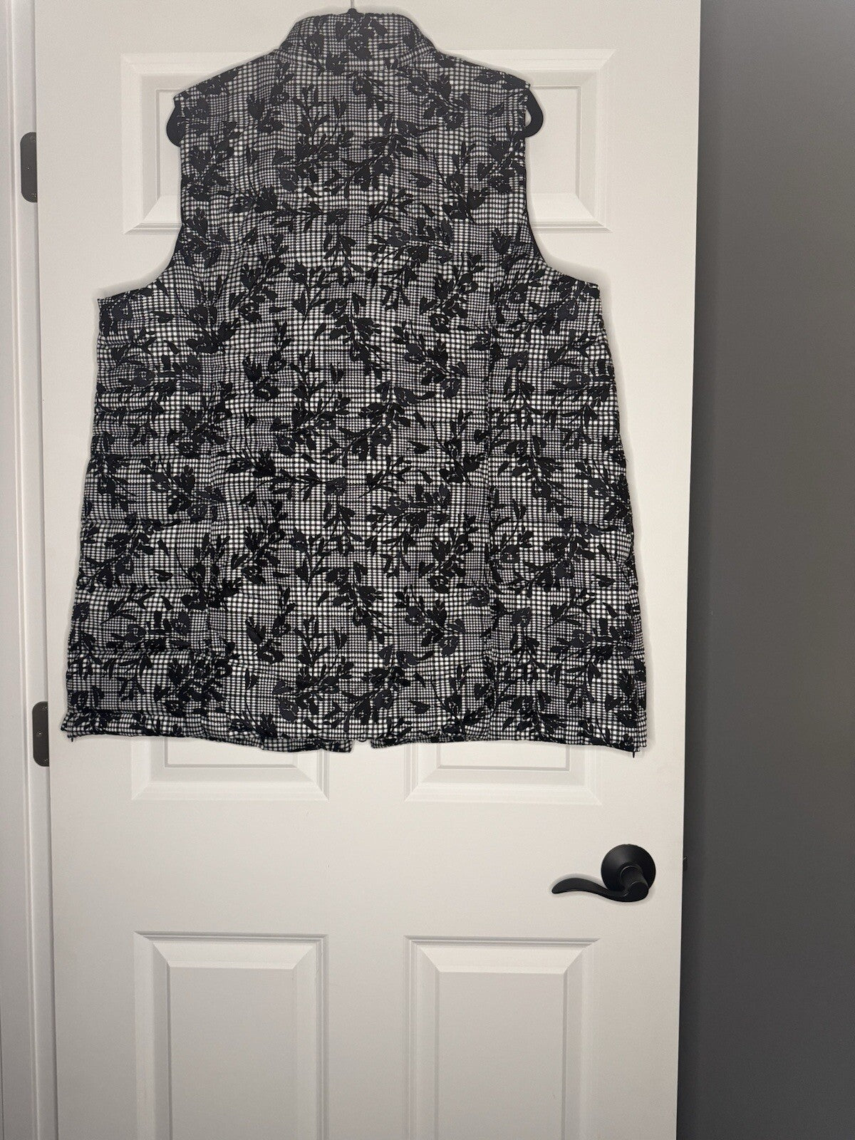 J Jill Down Puffer Vest 2x Black White Check Floral Print Nwt 169