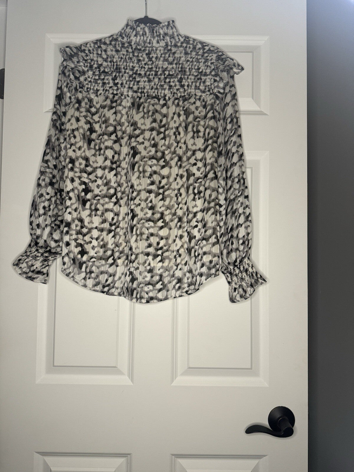 Thml Long Sleeve Blouse Small Black White Gold Print