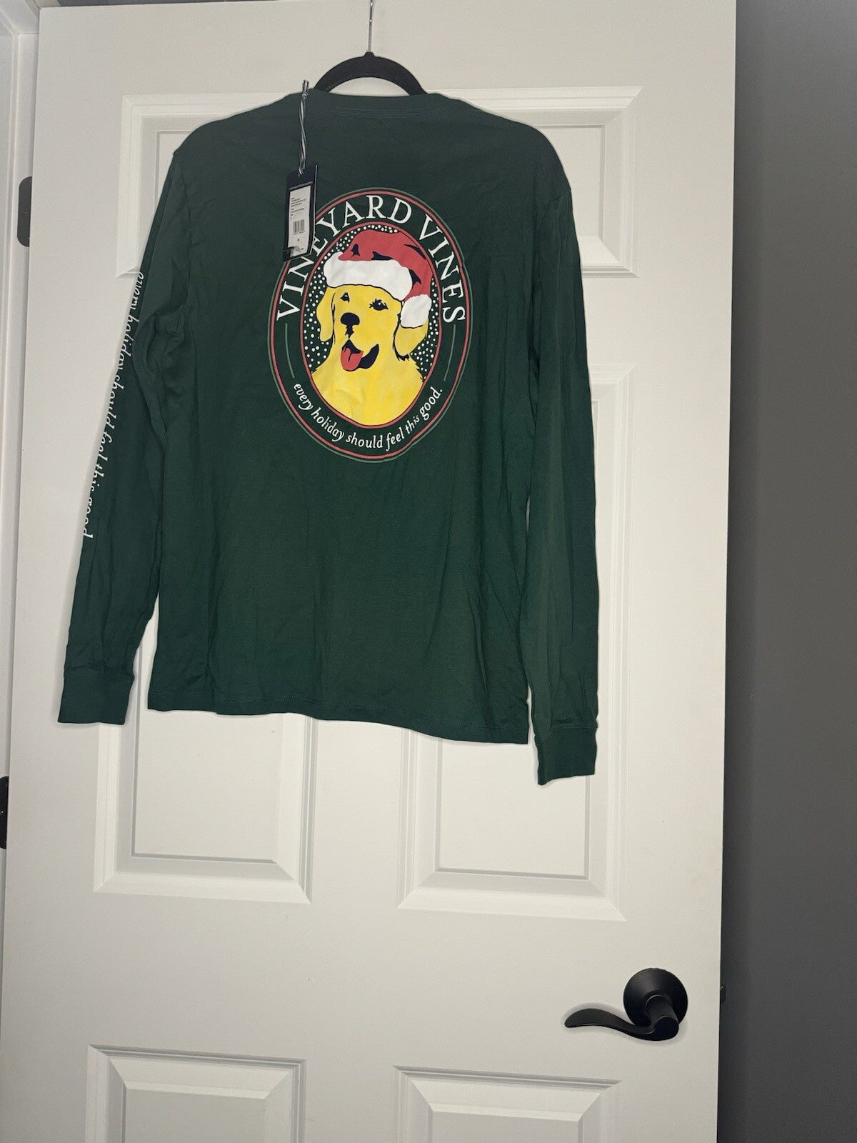 Vineyard Vines Mens Long Sleeve Shirt Small Green W Santa Dog Hat Nwt