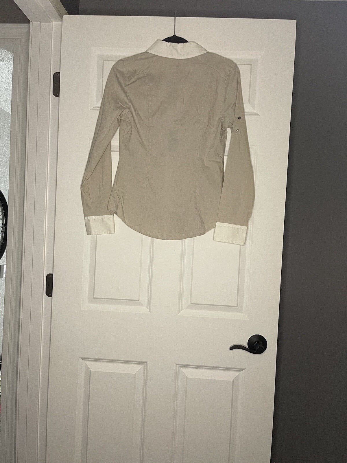 Express The Essential Shirt Button Up XS Beige White Trim Silver Decor Nwt