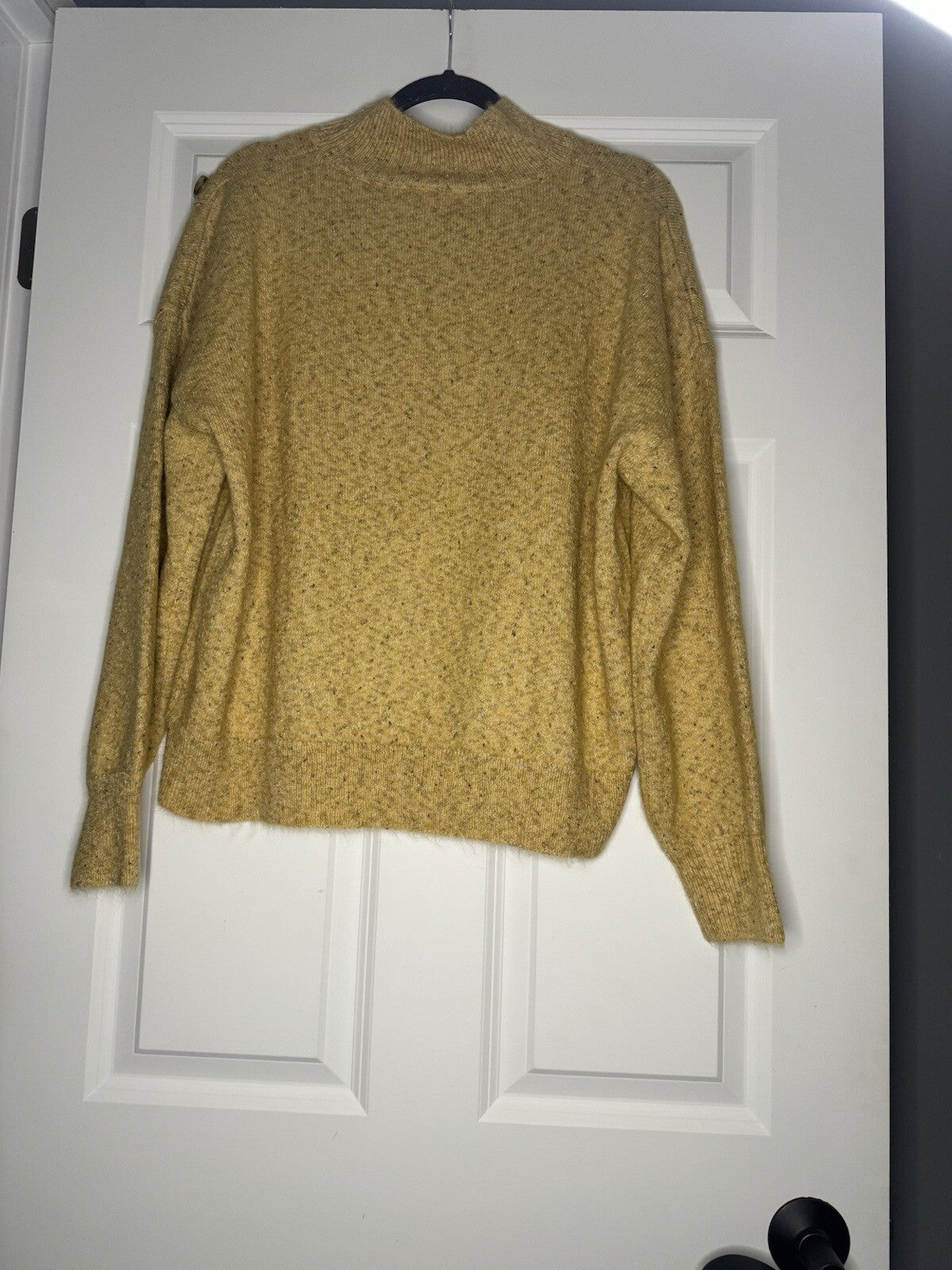 Hem And Thread Large Sweater Mustard Brown Cream Mix Decor Buttons