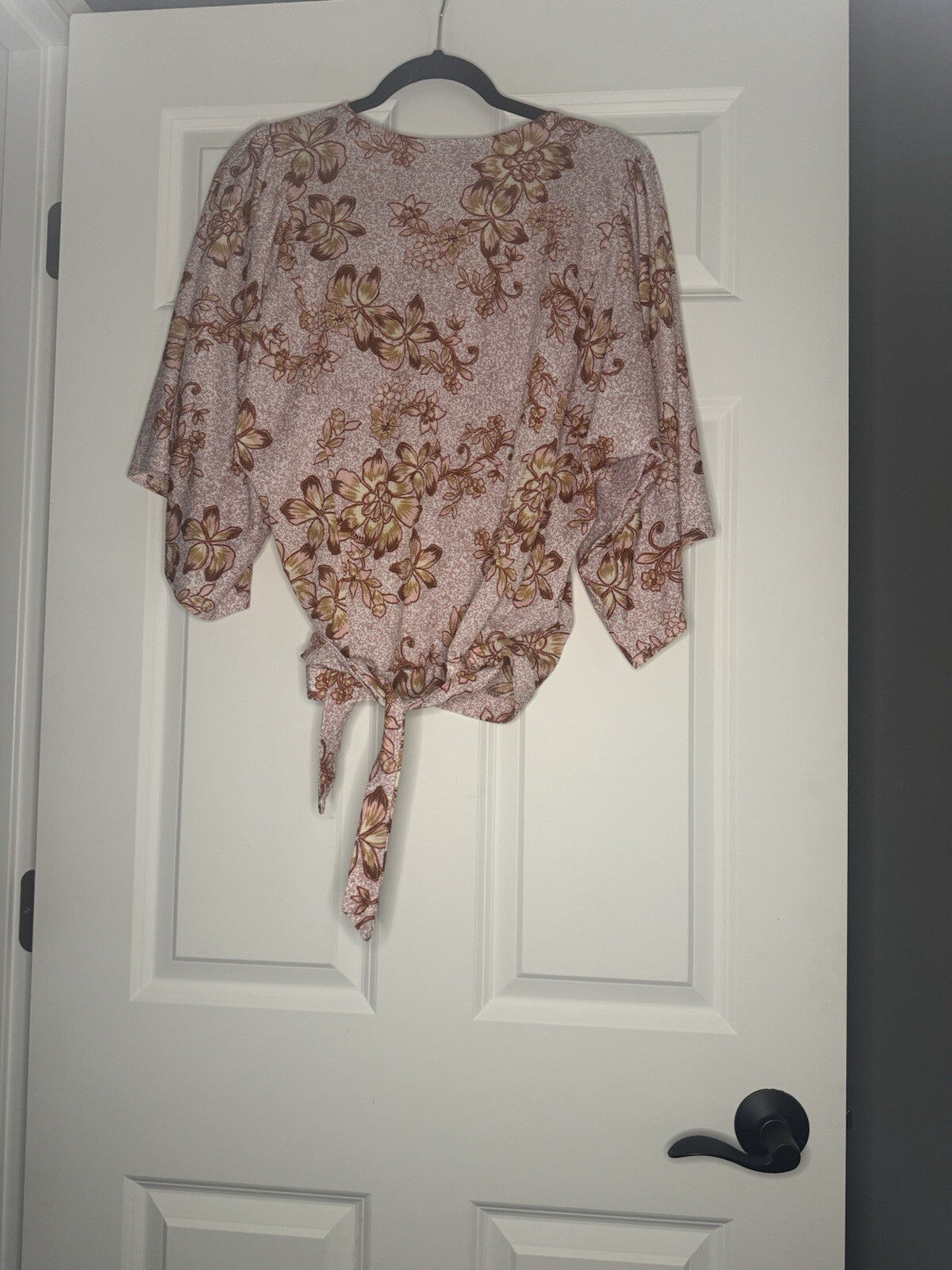 Daytrip Short Sleeve Wrap Blouse Medium Pink Mustard Red Cream Floral