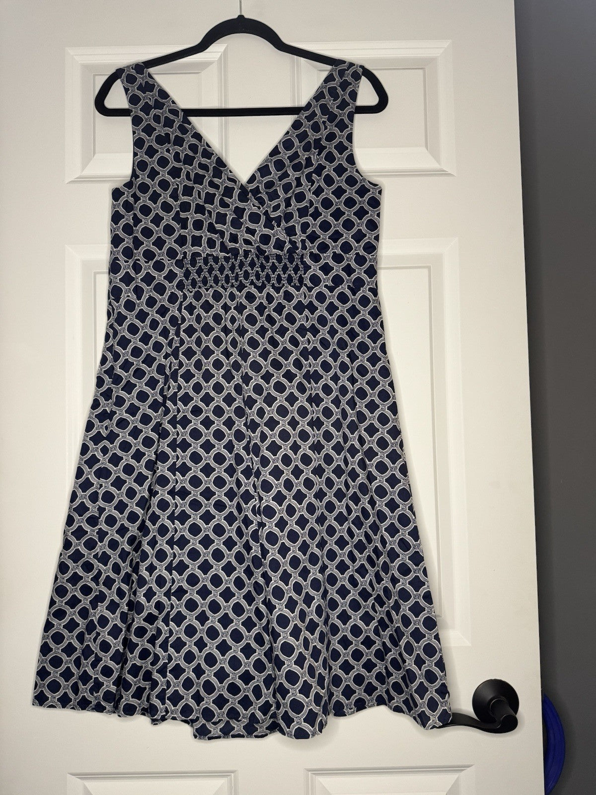 Lands End Sleeveless Dress Size 10 Navy White Print