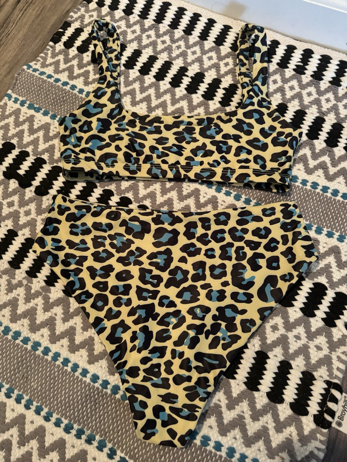 SHEIN 2 Piece Bikini Small Green W Blue And Black Animal Print