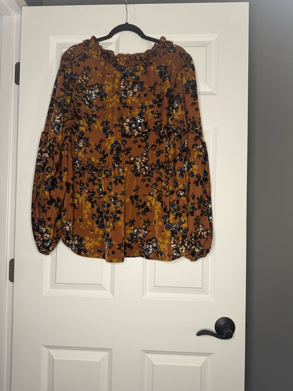 Hailey And Co 2x Long Sleeve Blouse Brown Mustard Blue Multicolor Floral Print