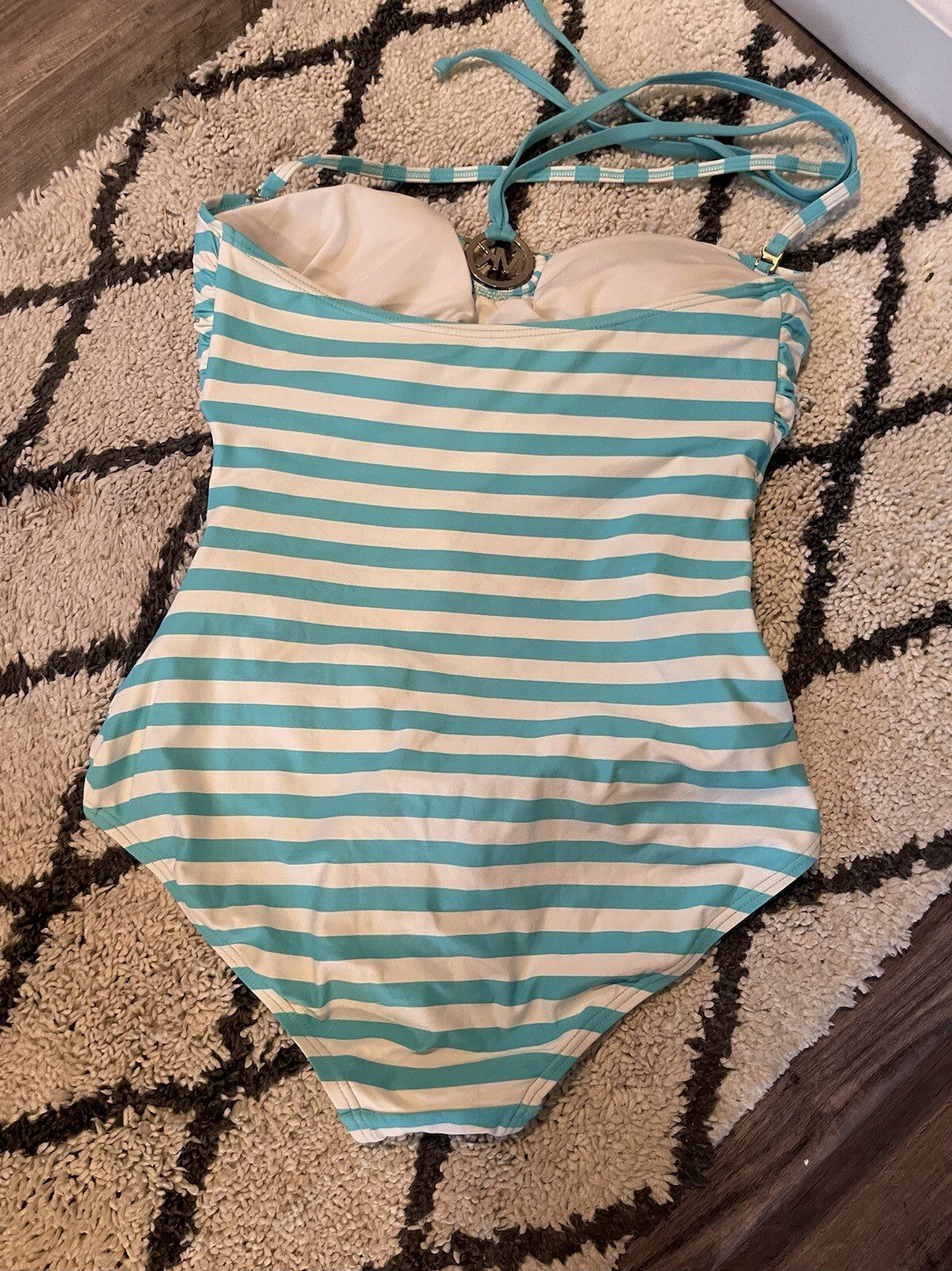 Michael Kors One Piece Swimsuit Size 10 Blue White Stripe