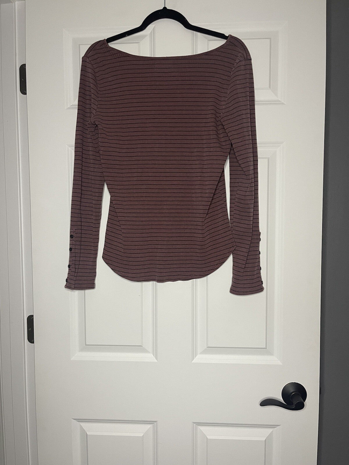 Maurice’s Long Sleeve Ribbed Blouse Small Plum Black Striped Nwot