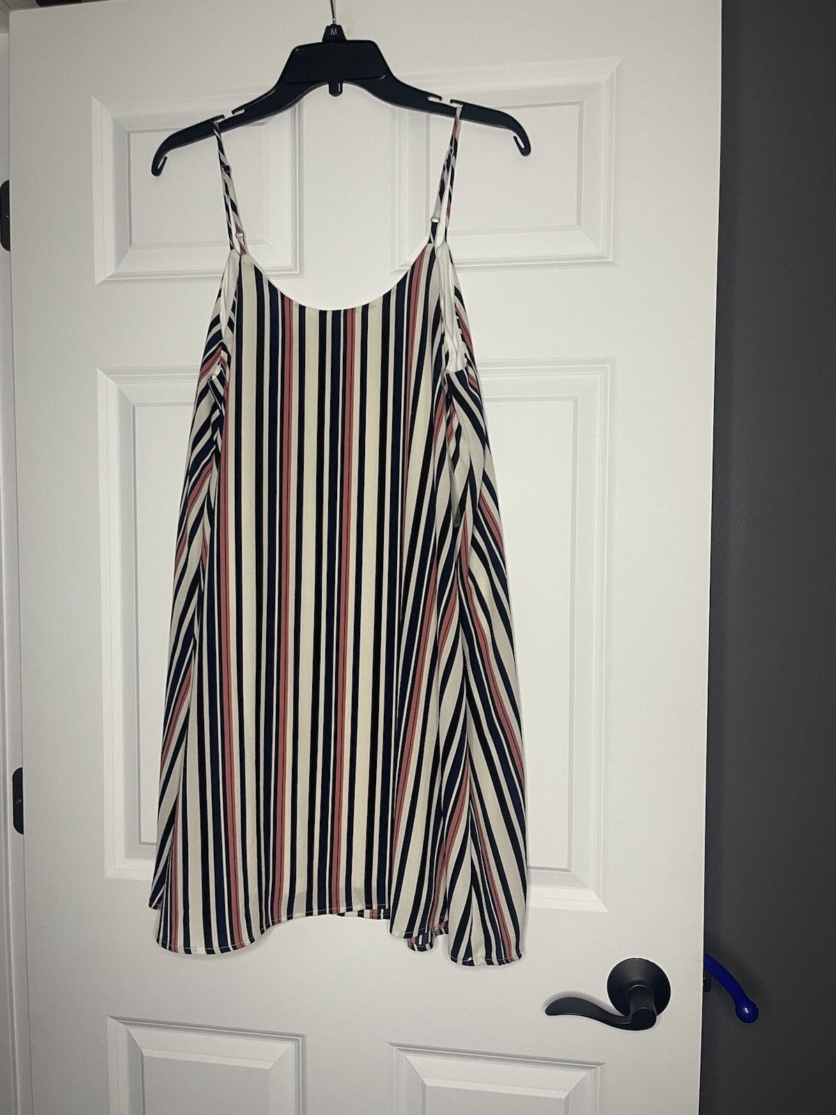 Twenty second sleeveless dress large navy black pink ivory striped