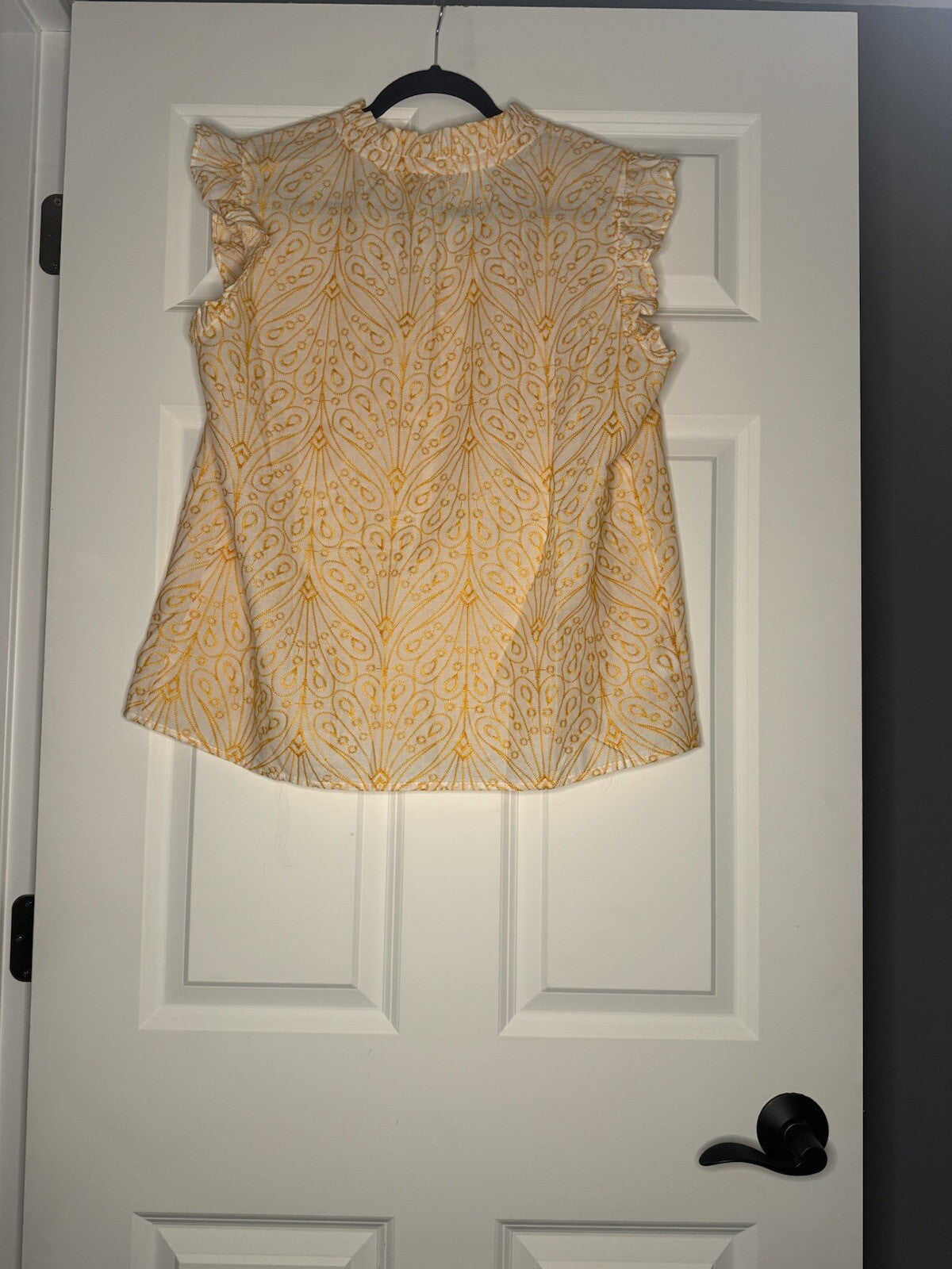 Loft Short Sleeve Blouse Large White W Orange Stitching Print