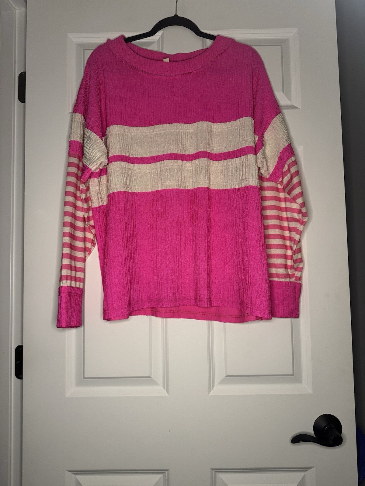 Bibi Long Sleeve Top Xl Neon Pink And Cream