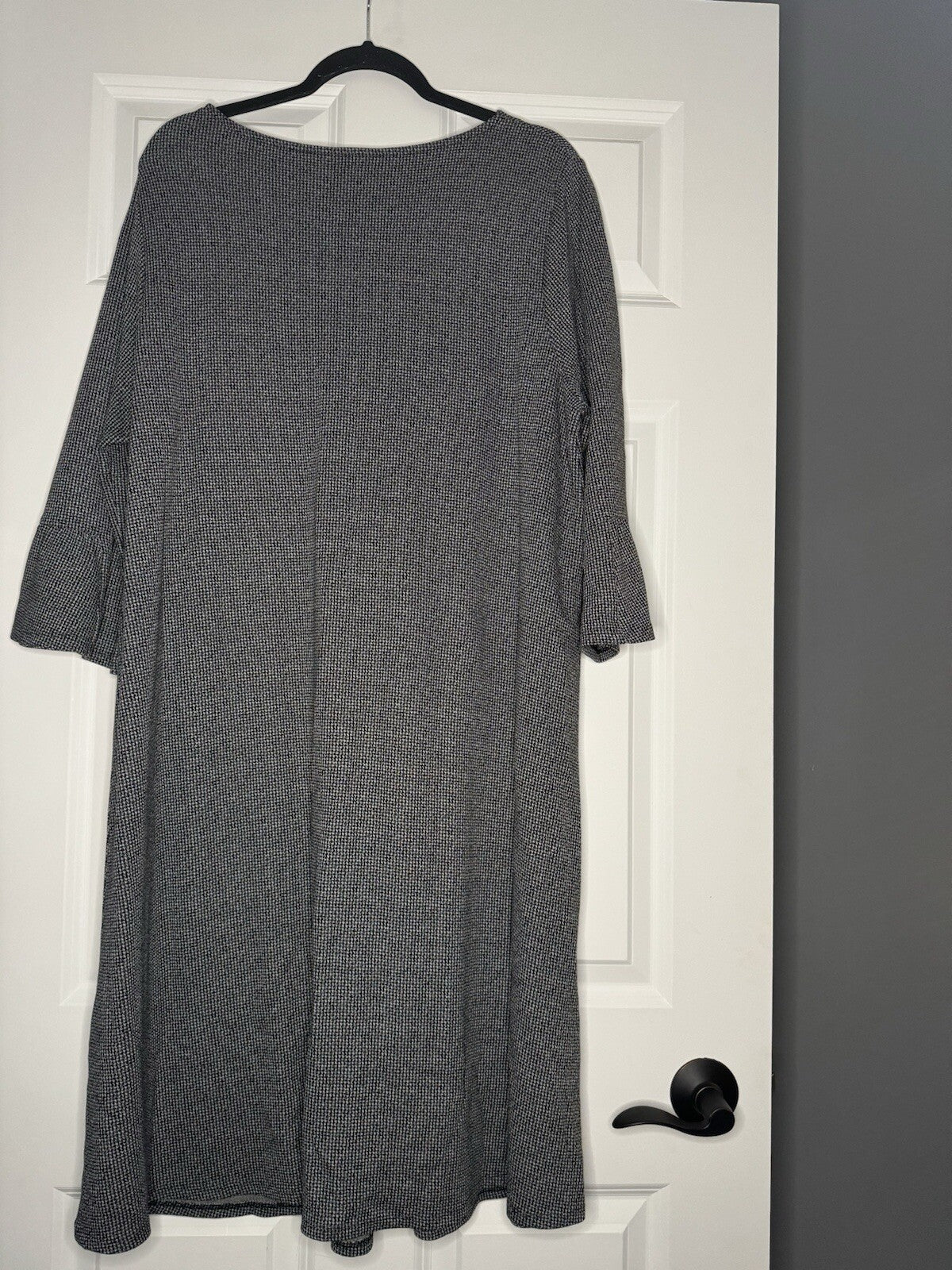 J Jill Wearever Collection Xl Dress Black Gray Check Flowy Sleeves
