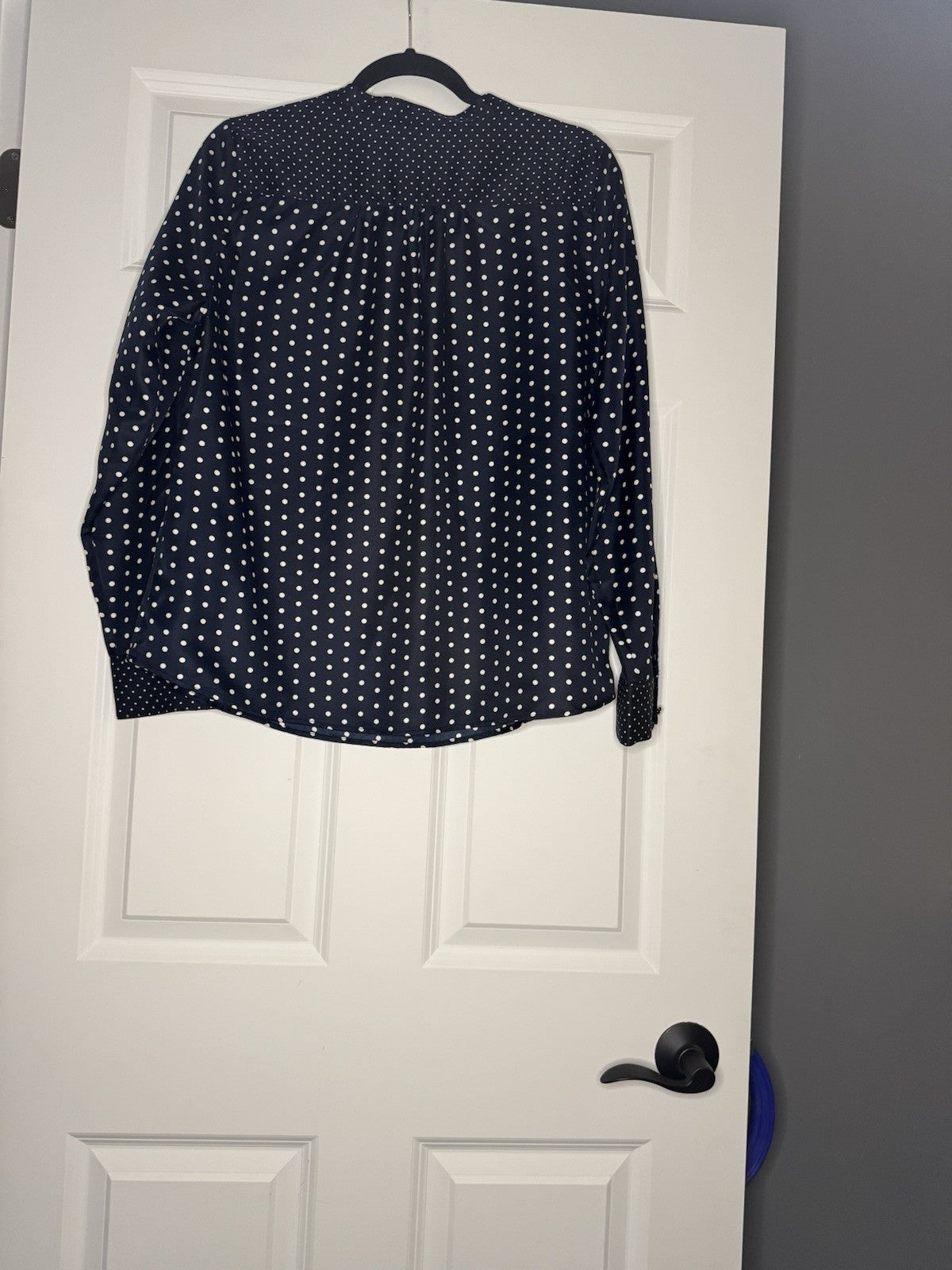 The Limited Long Sleeve Blouse Navy W Cream Polka Dots Large