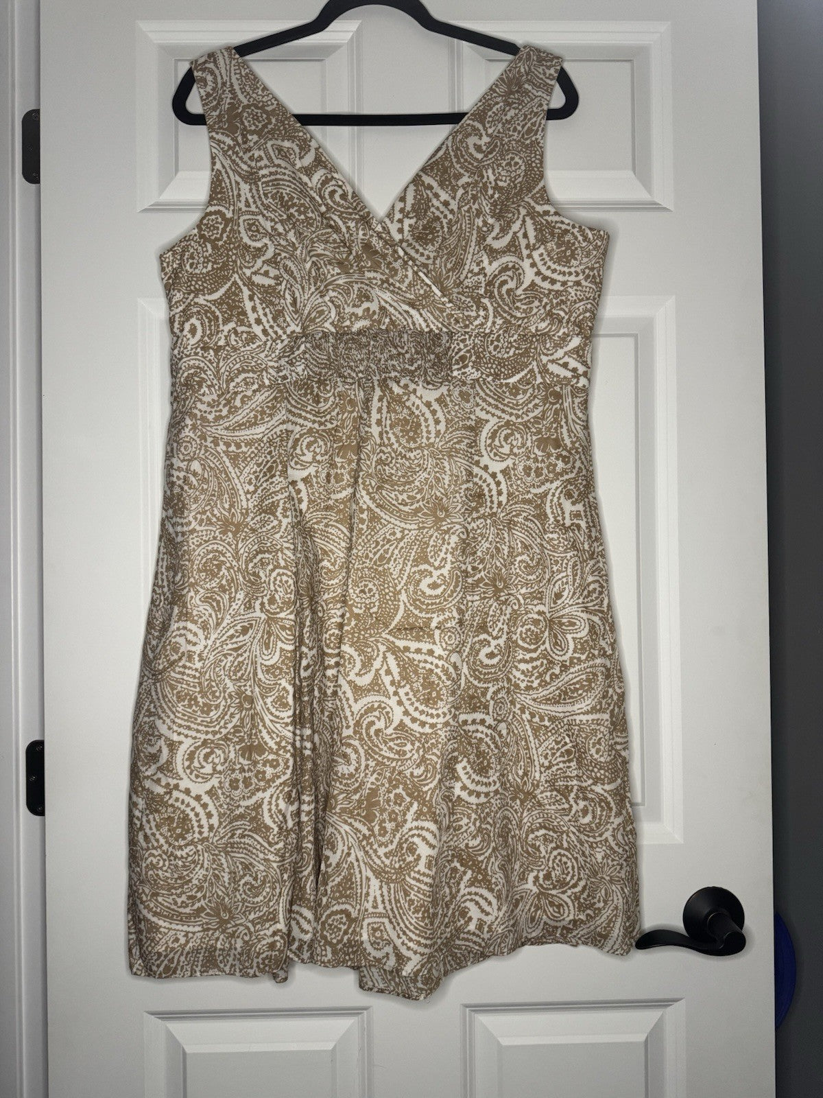 Lands End Sleeveless Dress Tan And White Print Size 16