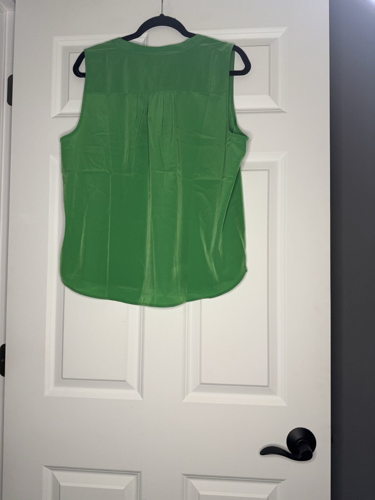 J Crew Sleeveless Blouse Large Green Shiny Material Nwt